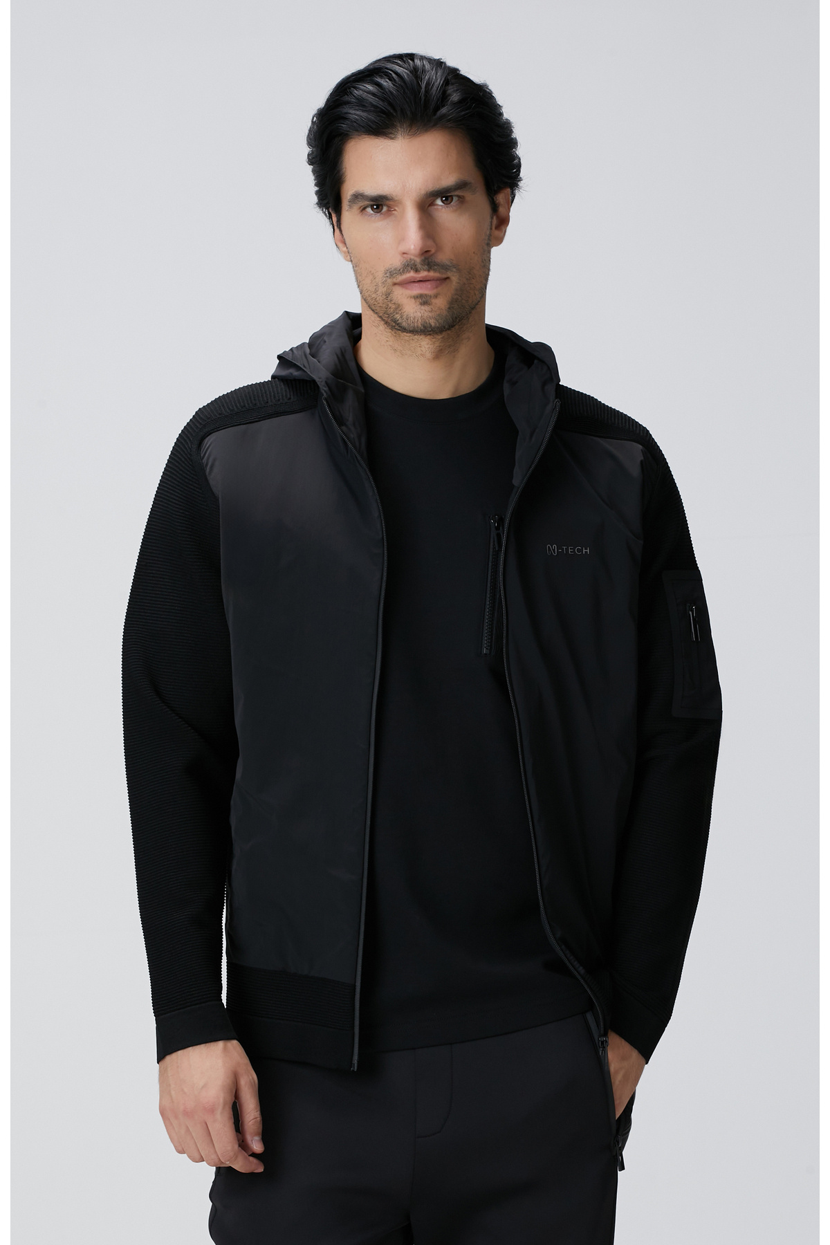 نتورک ژاکت بافتنی مشکی غواصی N-Tech با جزئیات