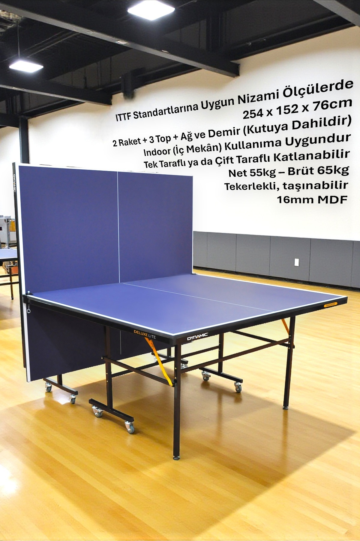 Deluxe Lite Indoor Table Tennis Table - 16mm 2 Racket 3 Balls Agdemir Set Gift