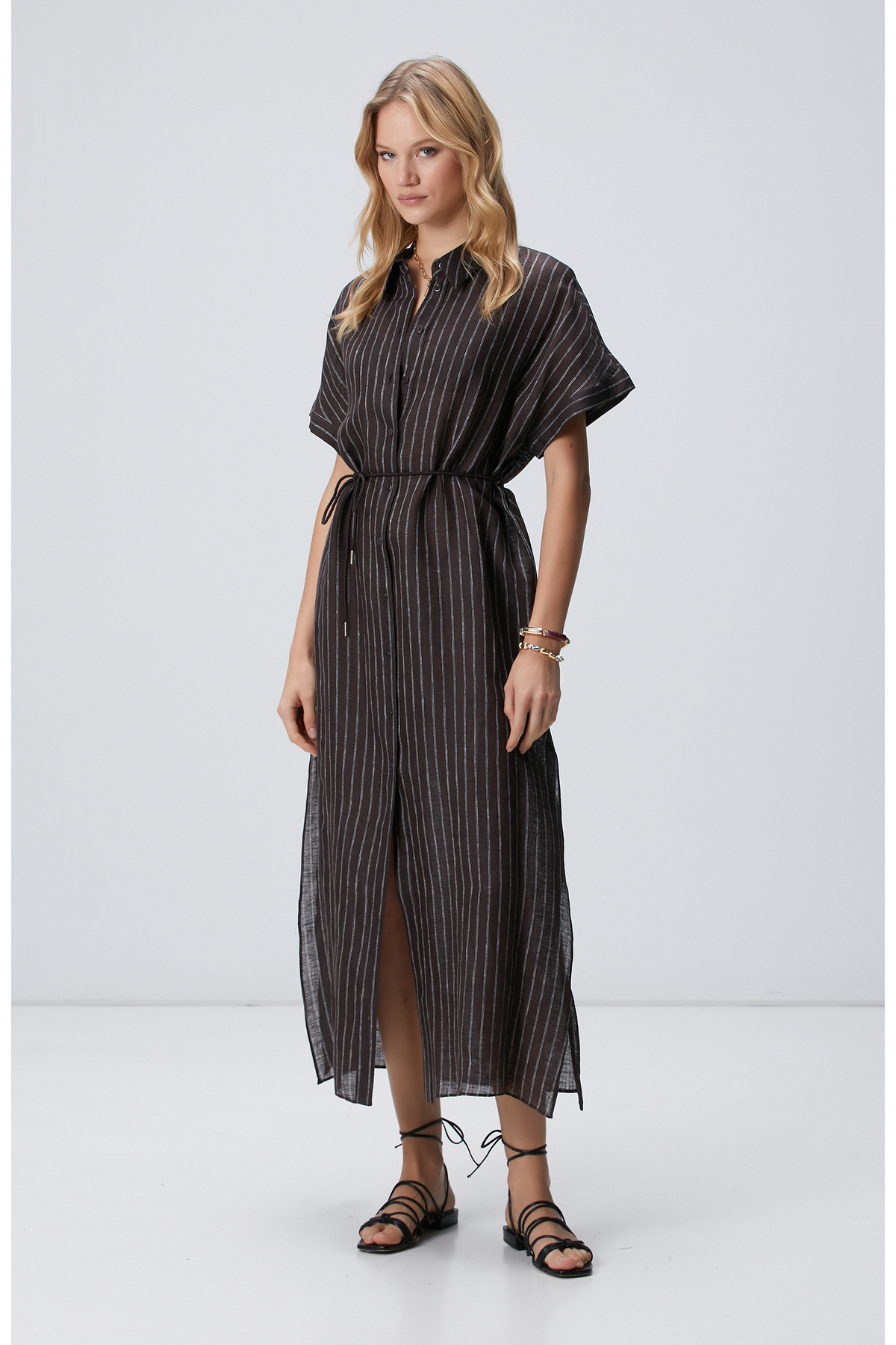 Network Kahverengi Çizgili Plaj Elbisesi