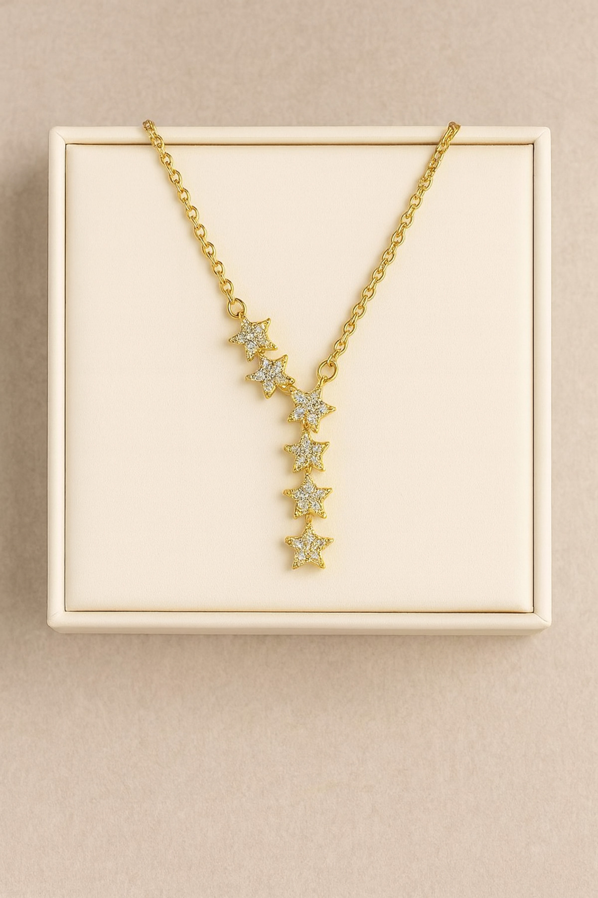ESYURA ACCESSORIES Yıldız Detaylı Taşlı Gold Kadın Kolye - Paslanmaz Çelik