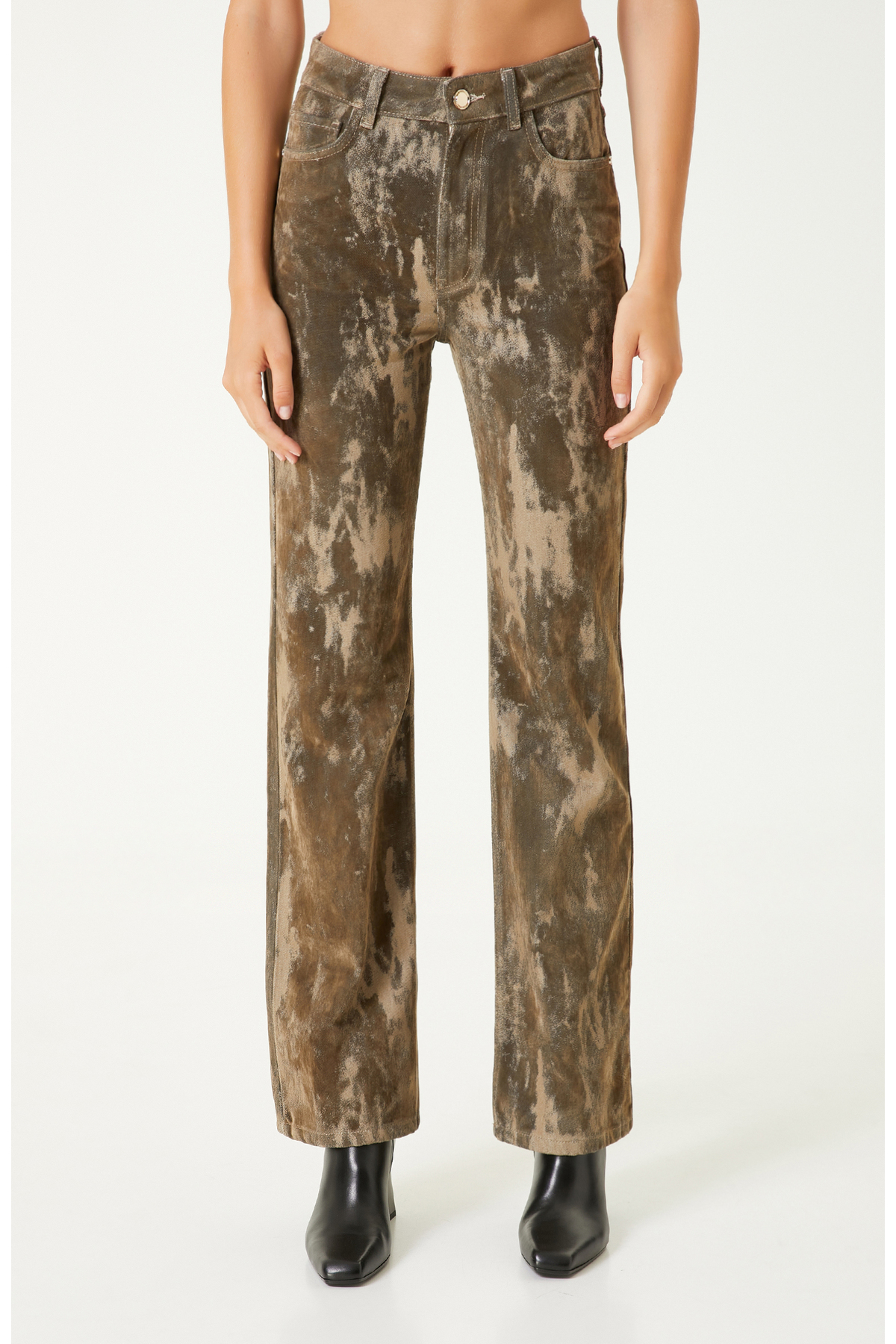 Network  Haki Flok Baskılı Boot Cut Denim Pantolon - Görsel 4