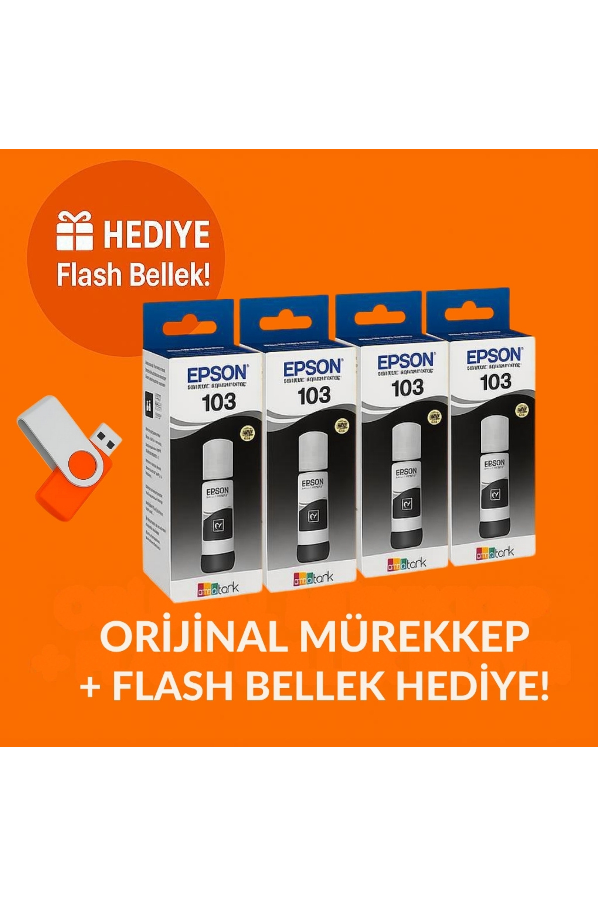 EPSON 103 Ecotank L3256 Orjinal 4'lü Siyah Mürekkep 14u511