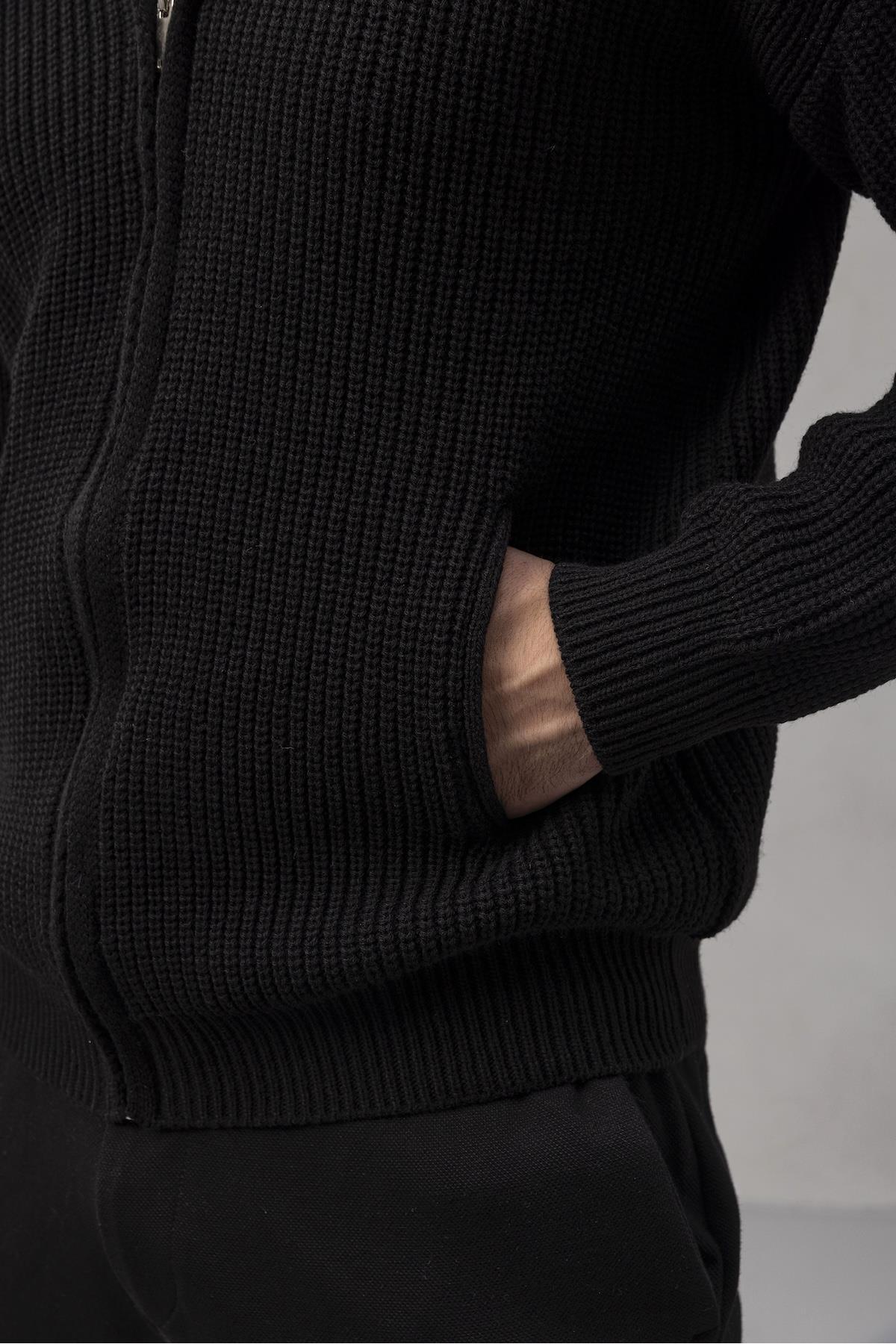 Valiberta  Coppola Selanik Örgü Polo Yaka Cepli Fermuarlı Rahat Kalıp Erkek Triko Hırka - Siyah - Görsel 3