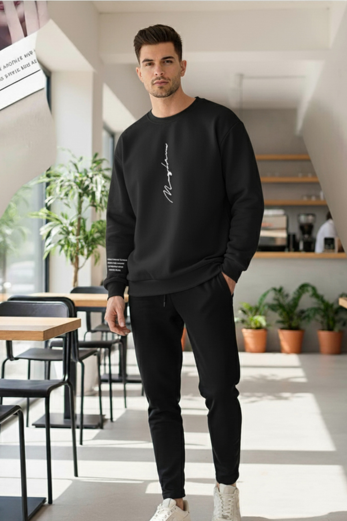 UNCİA OUTDOORS vengeance never baskılı oversize unisex bisiklet yaka sweatşhirt