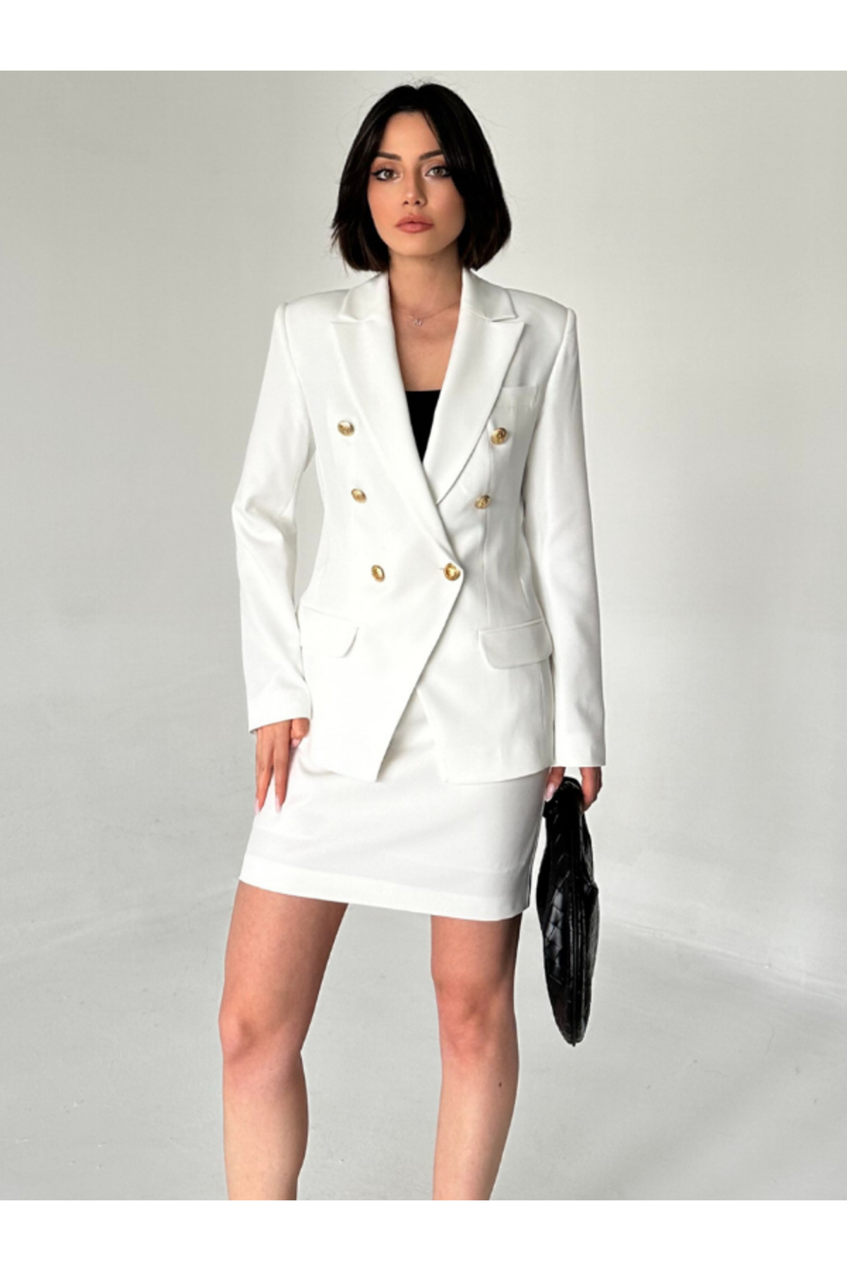 Vuntal BUTİK METAL DÜĞMELİ BLAZER İKİLİ ETEK TAKIM