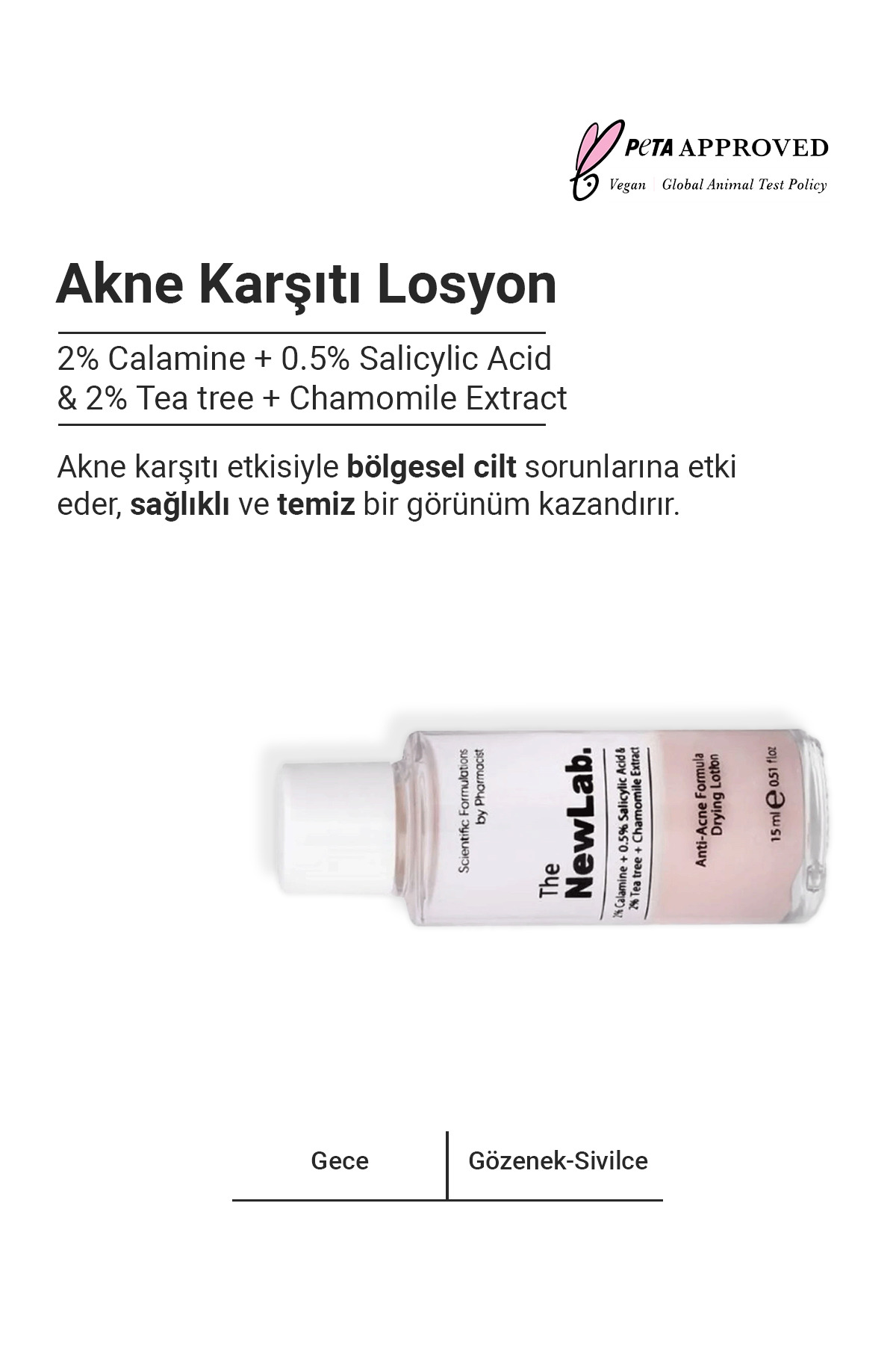 Akne Karşıtı Losyon (2% CALAMİNE 0.5% SALİCYLİC ACİD 3%TEA TREE/CHAMOMİLLE/SALİX ALBA EXTRACT) — NL36 — تصویر 3 از 6