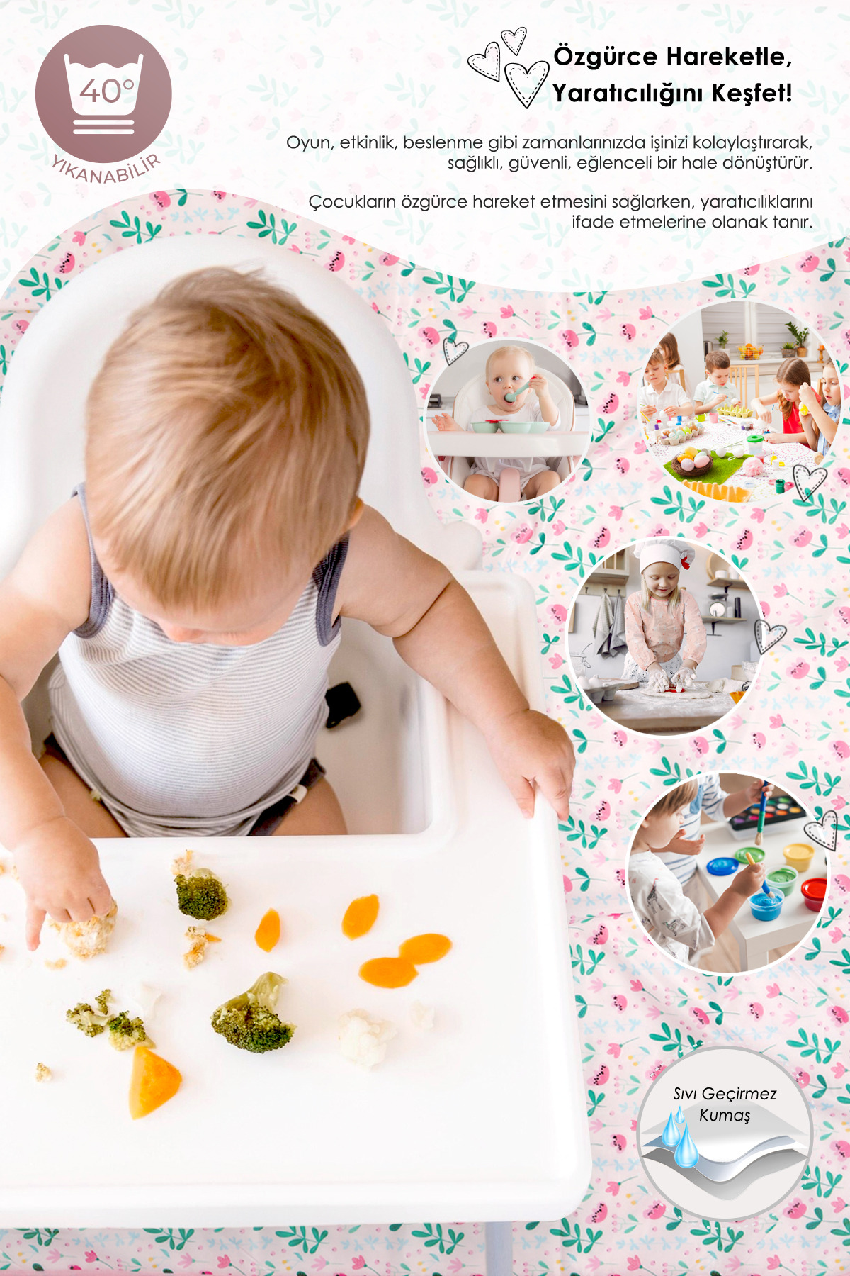HAMUR Proof Sıvı Geçirmez Etkinlik Aktivite Halı Örtüsü Örtüsü Çok Amaçlı Bebek Çocuk Oyun Matı Flowy fotoğrafı 3 (önizleme)
