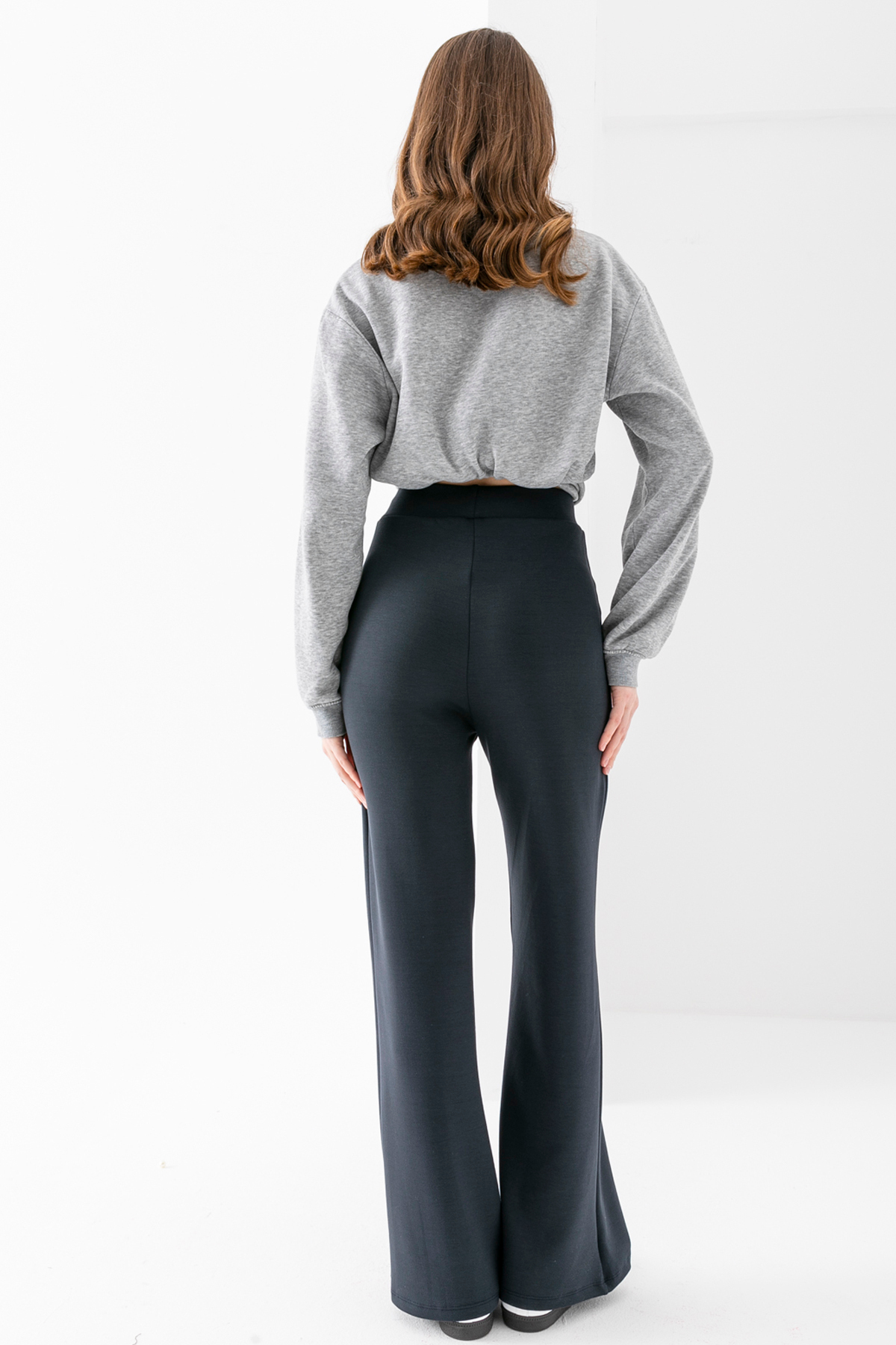 Alos  Kadın Füme Modal Bol Paça Çımalı Yüksek Bel Yumuşak Dokulu Beli Lastikli Likralı Pantolon - Görsel 8