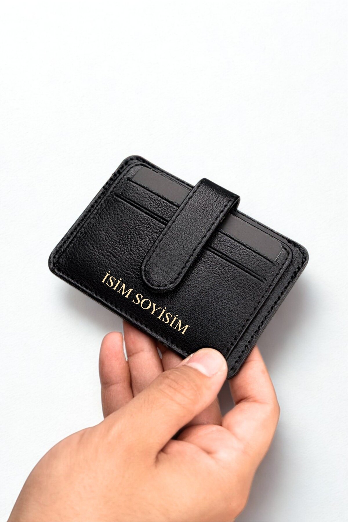 VANİLLA COLLECTİON İsim baskılı Kartlık Hakiki Deri Unisex Cüzdan Portföy Süper İnce model Siyah görsel 4