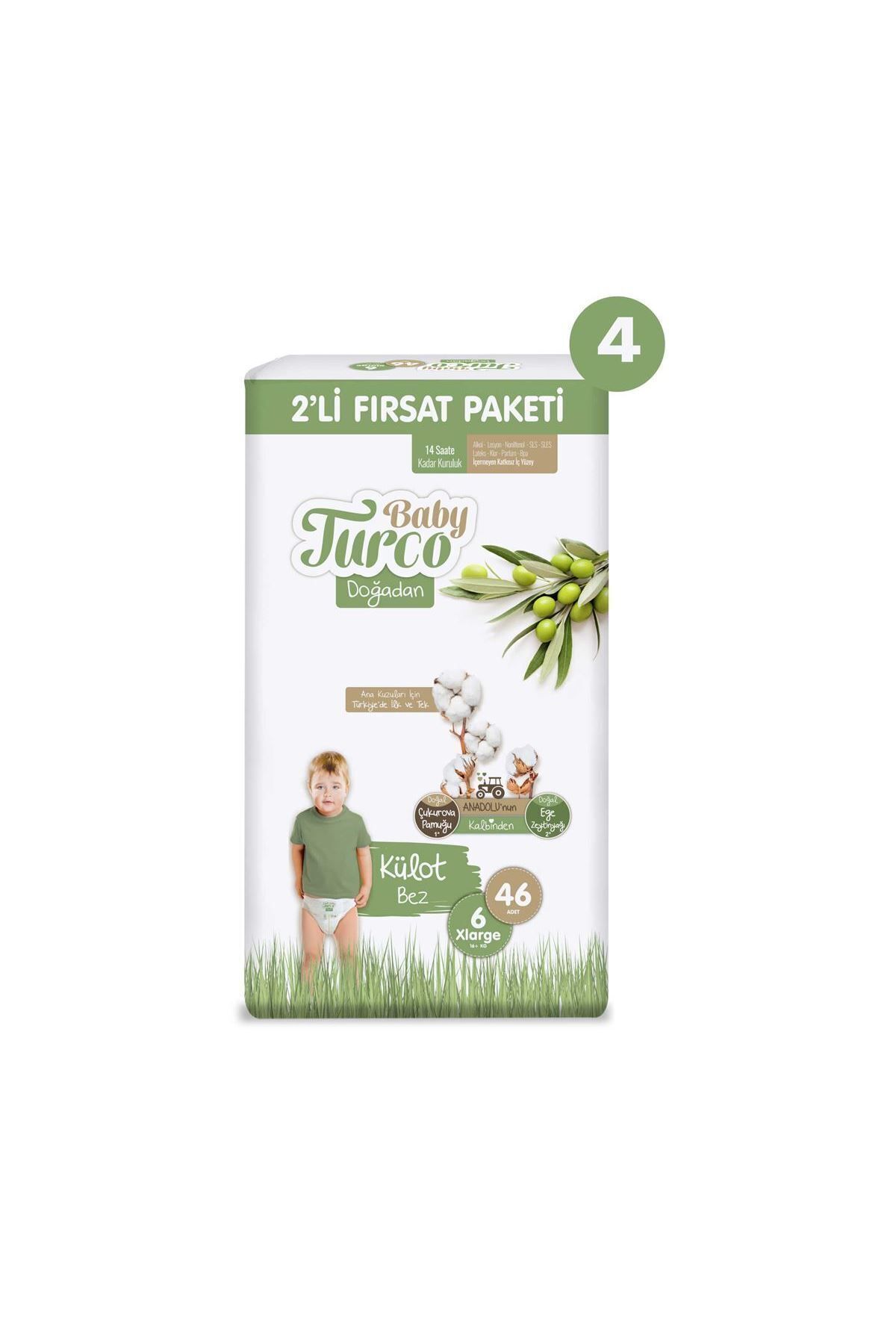 Baby Turco Doğadan 2'li Mega Fırsat Paketi Külot Bez 6 Numara Xlarge 184 Adet fotoğrafı 2 (önizleme)