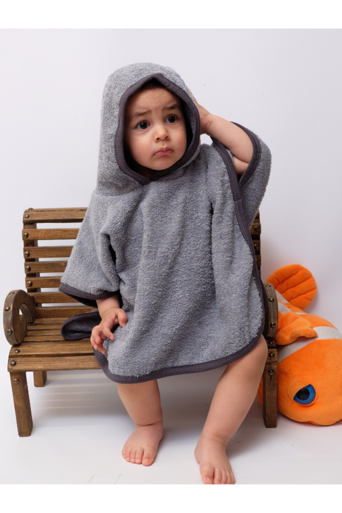 Damla Organik %100 Pamuk Kapüşonlu Plaj Çocuk Bebek Panço Bornoz Banyo Havlu + Kundak Havlu Hediyeli fotoğrafı 3 (önizleme)