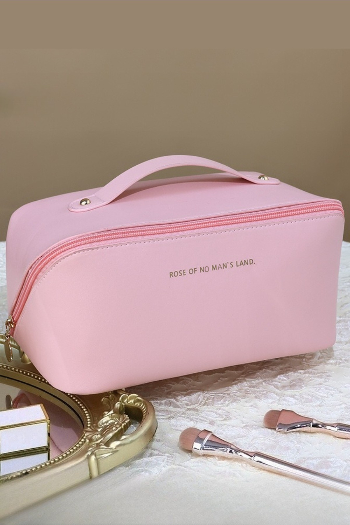 CARA CARO Seyahat Organizer Çantası - Çok Bölmeli Büyük Kapasiteli Makyaj Çantası （Pembe)