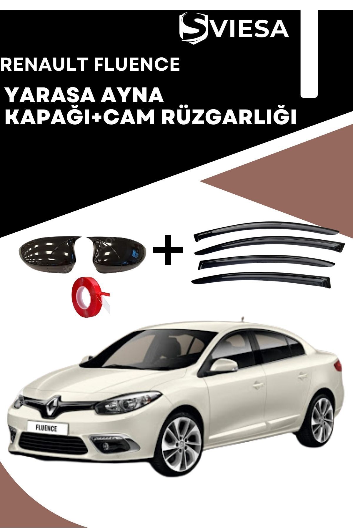 Sviesa Renault Fluence Uyumlu Batman Yarasa Ayna Kapağı + Cam Rüzgarlığı