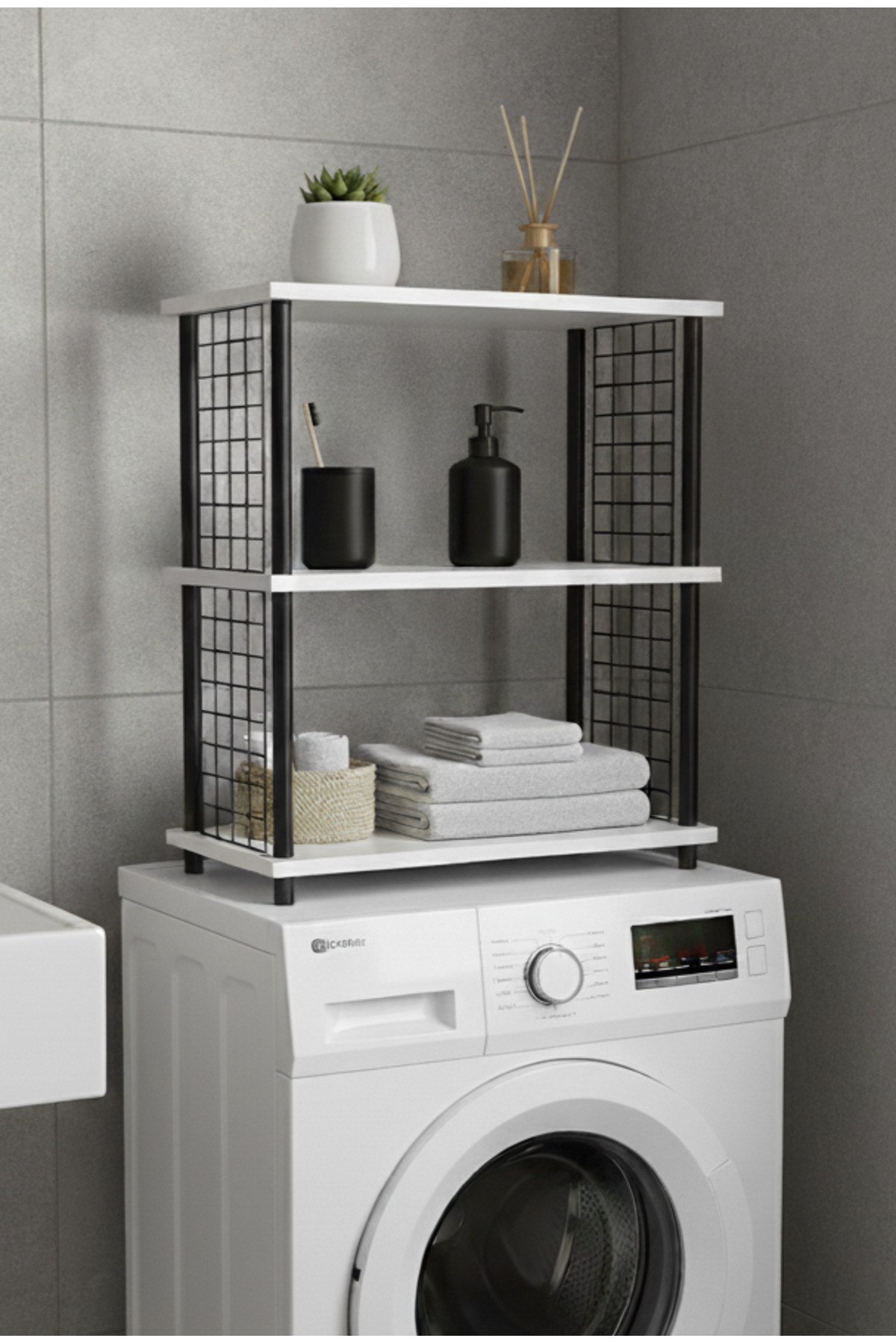 PEKA 3 Raflı Banyo Düzenleyici –Çevir Kur Çamaşır Makinesi Üstü Banyo Rafı