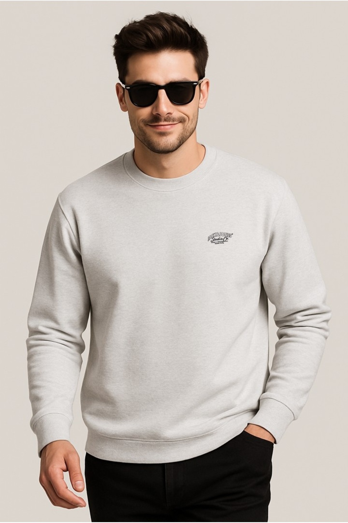 جک اند جونز سویشرت مردانه سفید ملانژ Jorbronx 12262880-BrightWhite
