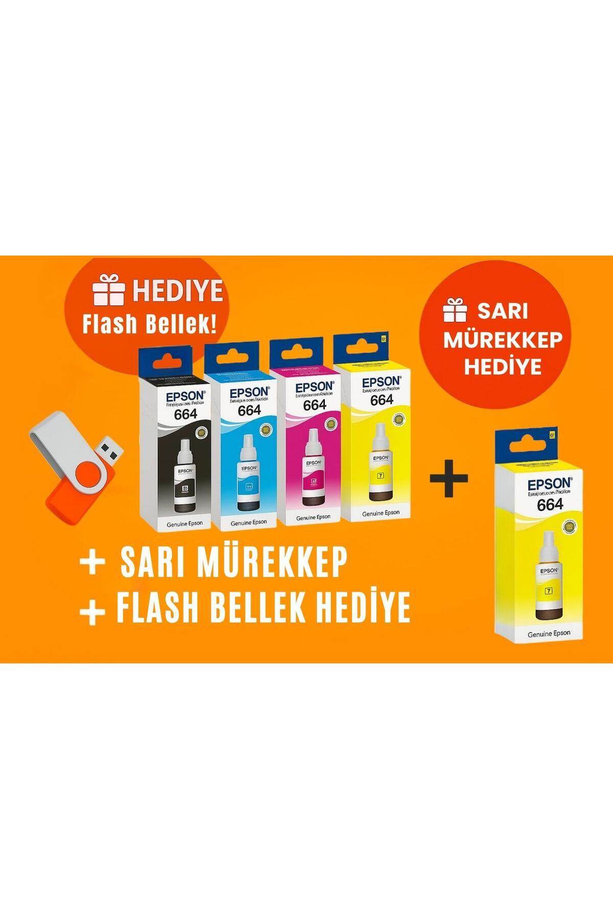 Epson T664 Ecotank L3070 Orjinal Mürekkep Seti + 1 Sarı Hediye