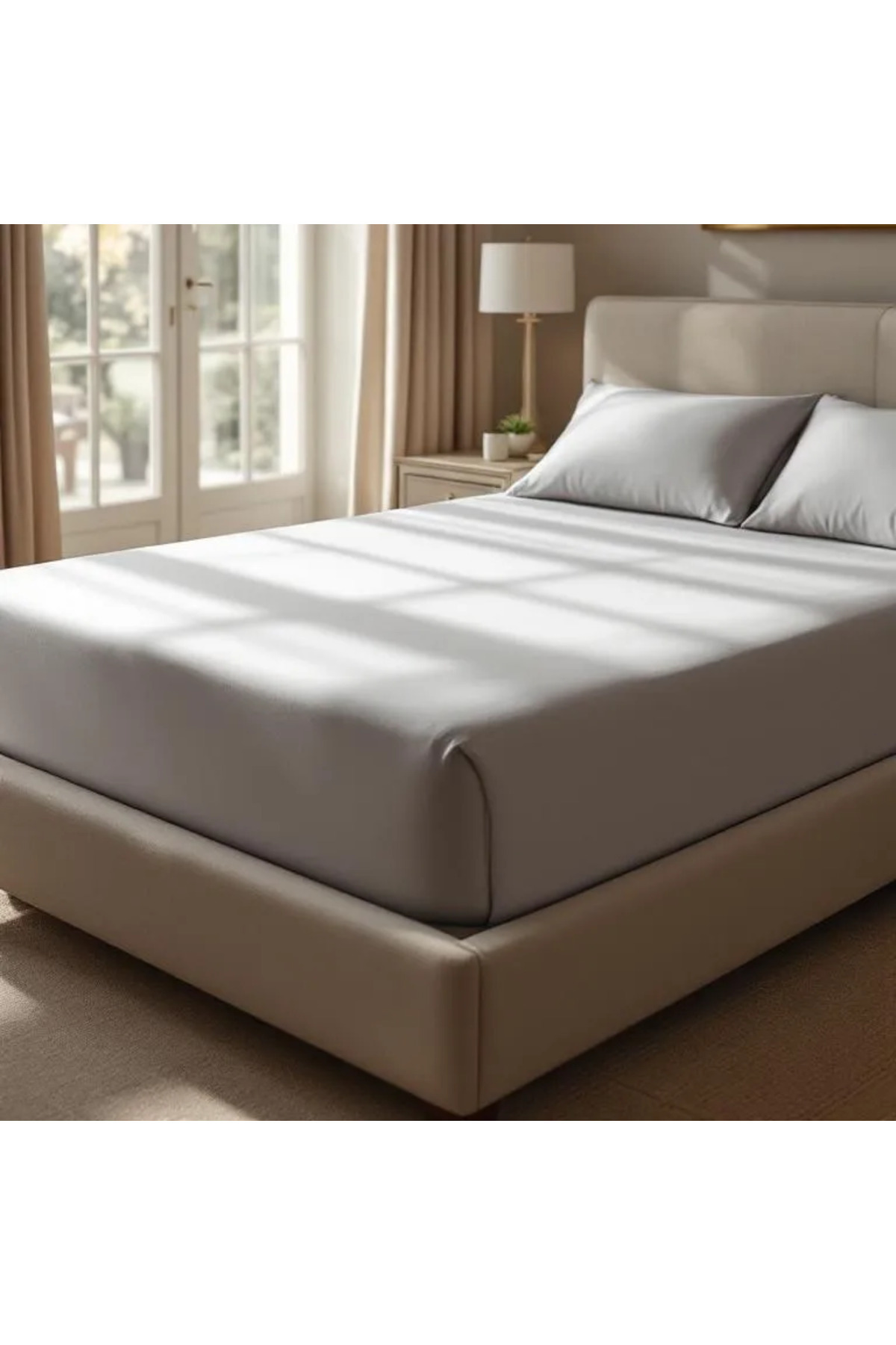 Qua Home Soho 200 TC Pamuk Perkal King Size Çarşaf Gri