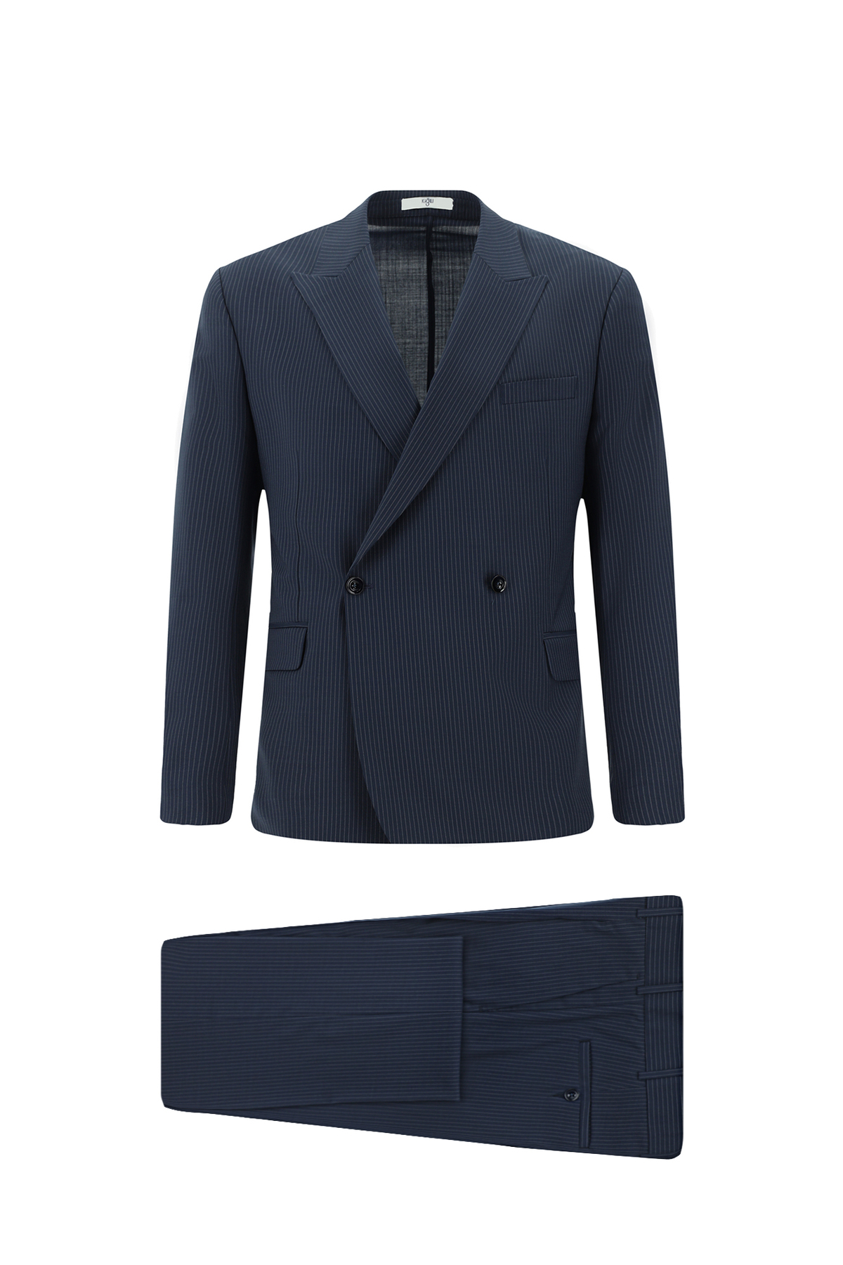 Kiğılı  7 Drop Slim Fit Dar Kesim Yünlü Çizgili Beli Lastikli İpli Kruvaze Takım Elbise