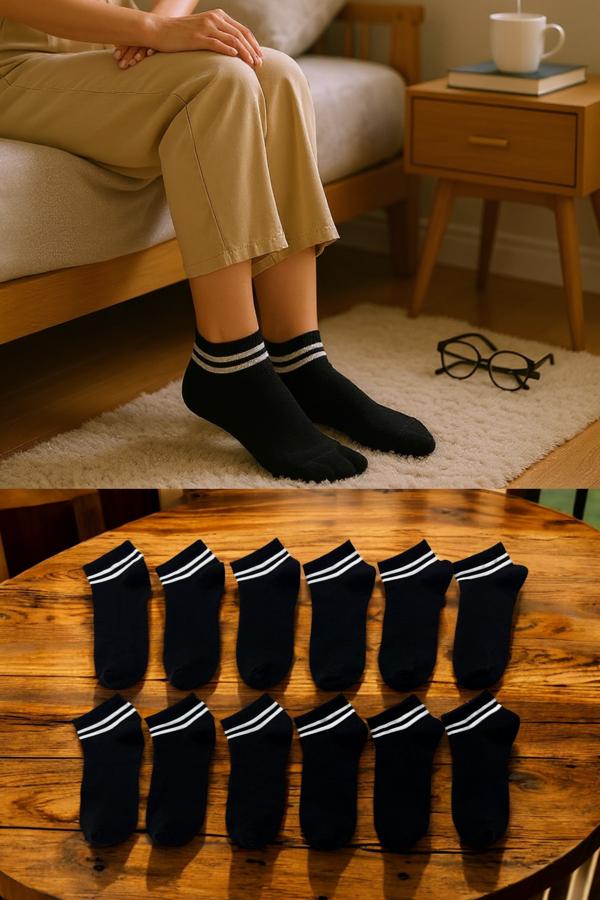 Women Men's 10-Pack Cotton Striped Booties Socks Set Comfortable Breathable Black Color