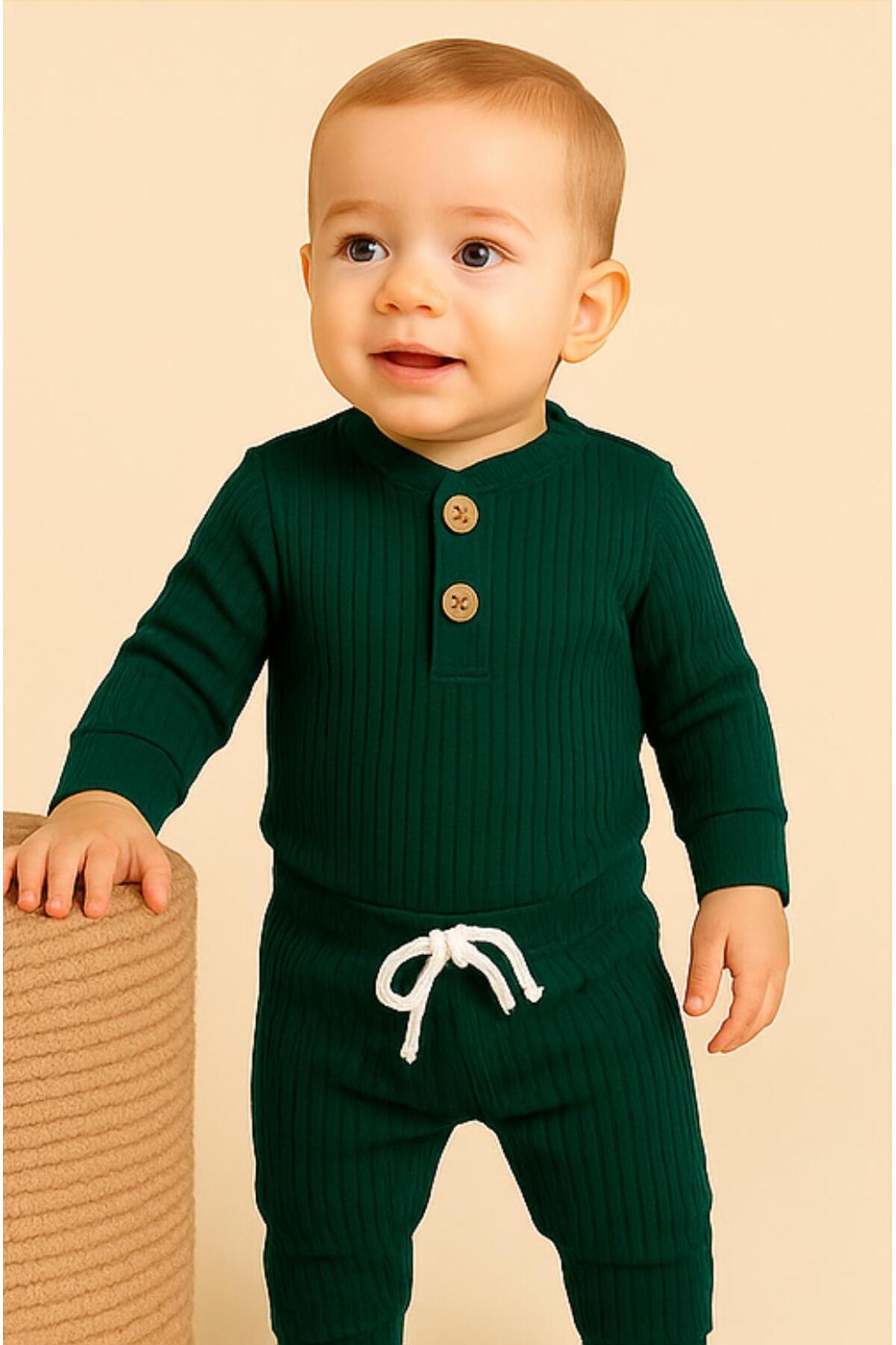 nevrankids Basic Badili Fitilli Zıbın Takım 3 Ay - 2 Yaş Nefti Yeşil fotoğrafı 2 (önizleme)