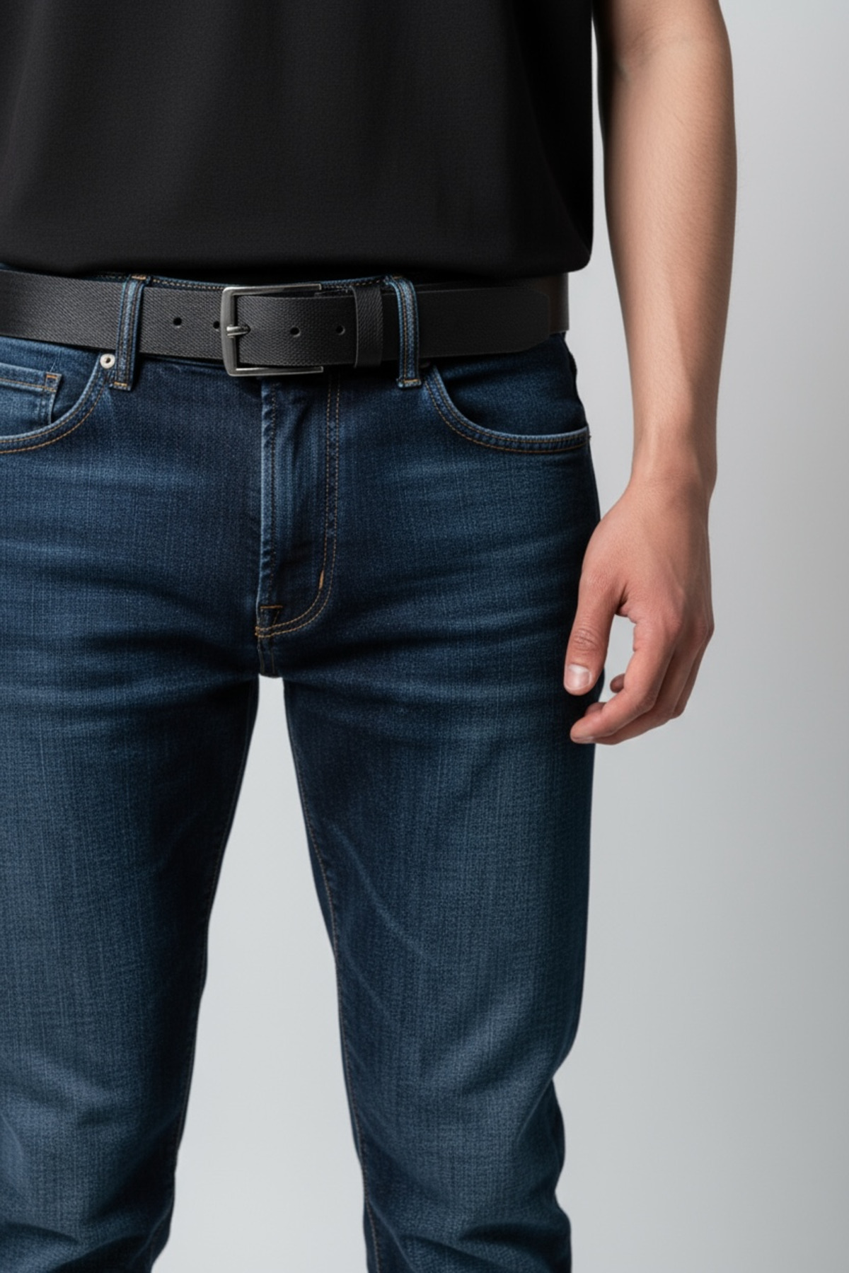 Gesa  Tüm kıyafetlerle uyumlu spor siyah Erkek kemer - Görsel 4