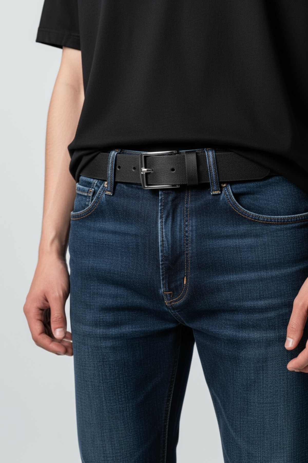 Gesa  Tüm kıyafetlerle uyumlu spor siyah Erkek kemer - Görsel 3