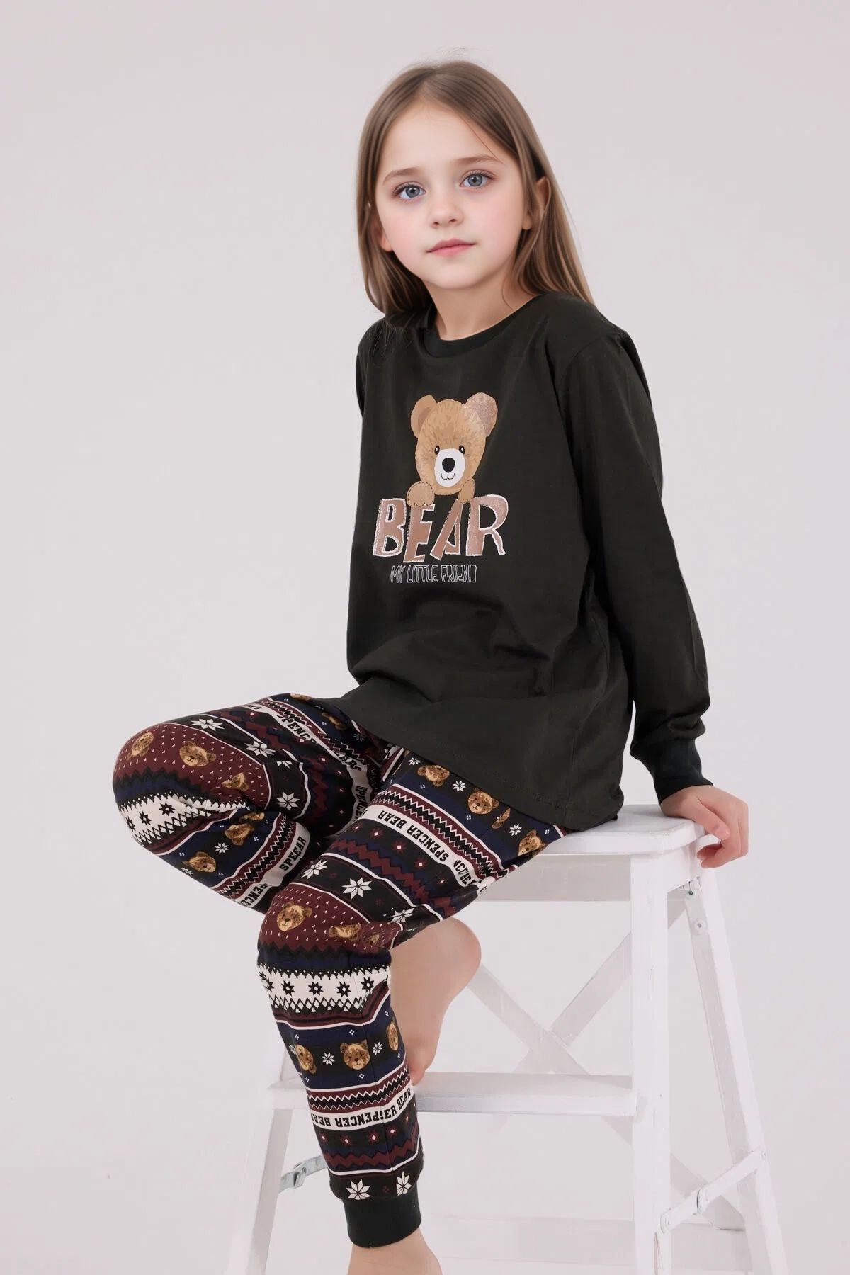 Loule %100 Pamuklu Anne & Kız Çocuk Baskılı Antrasit İkili Pijama Takımı L1.AR.346.1.002 fotoğrafı 2 (önizleme)