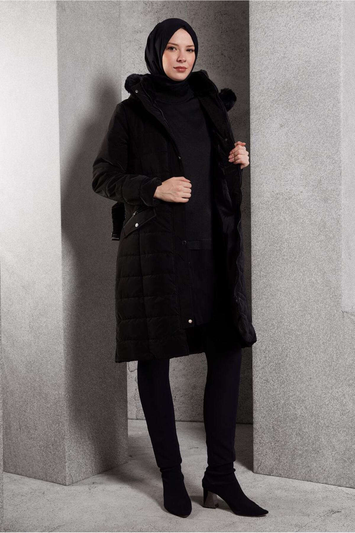 آلوینا کت کمربندی کلاه‌دار ۹۰۵۲۳