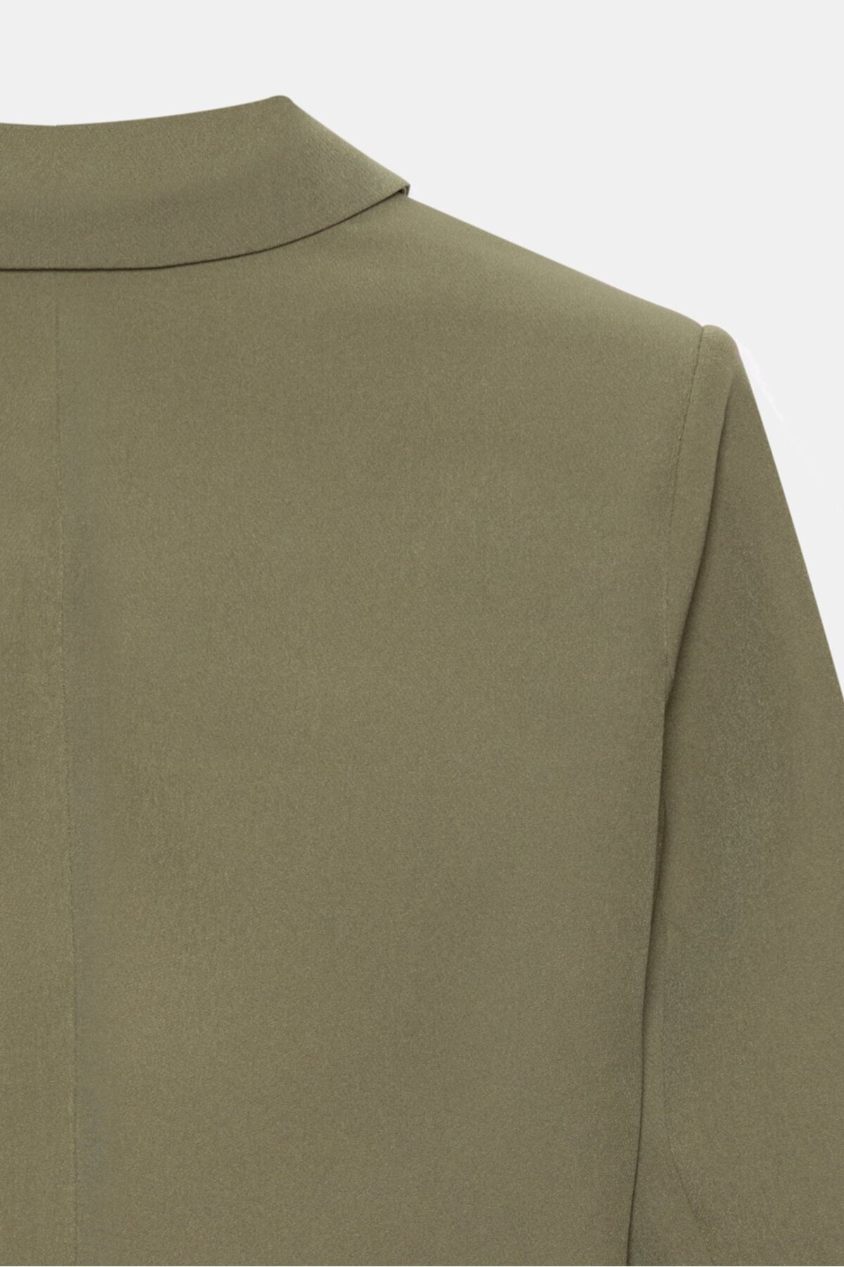 Saade  Haki Kadın Regular Fit Kruvaze Kapama Dokuma Crop Blazer Ceket -Şık & Spor - Görsel 4