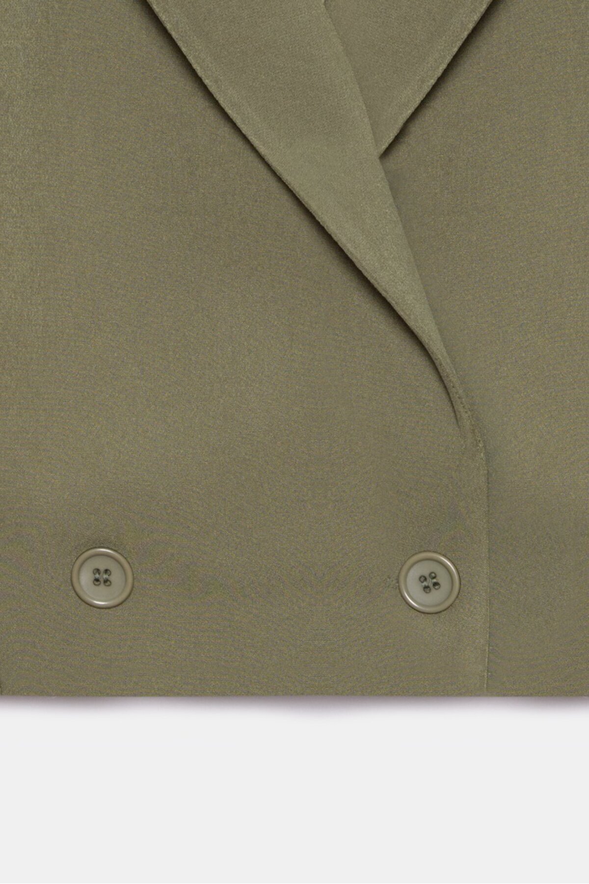 Saade  Haki Kadın Regular Fit Kruvaze Kapama Dokuma Crop Blazer Ceket -Şık & Spor - Görsel 3