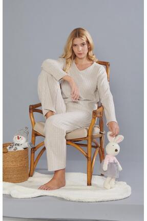 DOWRY Kadın Kışlık Uzun Kollu Pijama Takımı - Yumuşak Dokulu 09-262