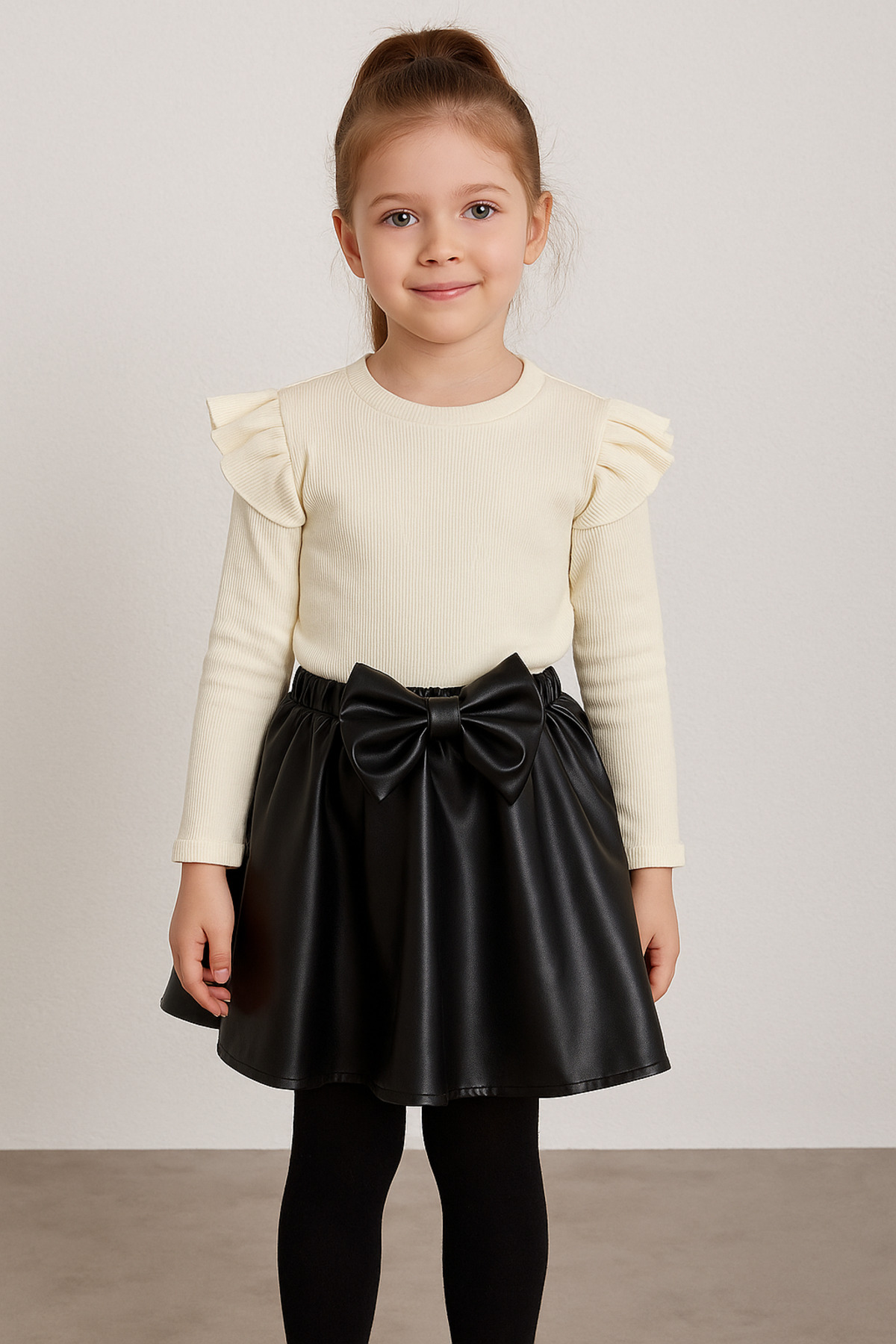 Leather Skirt, Cream Waist and Under-Knee Socks Set