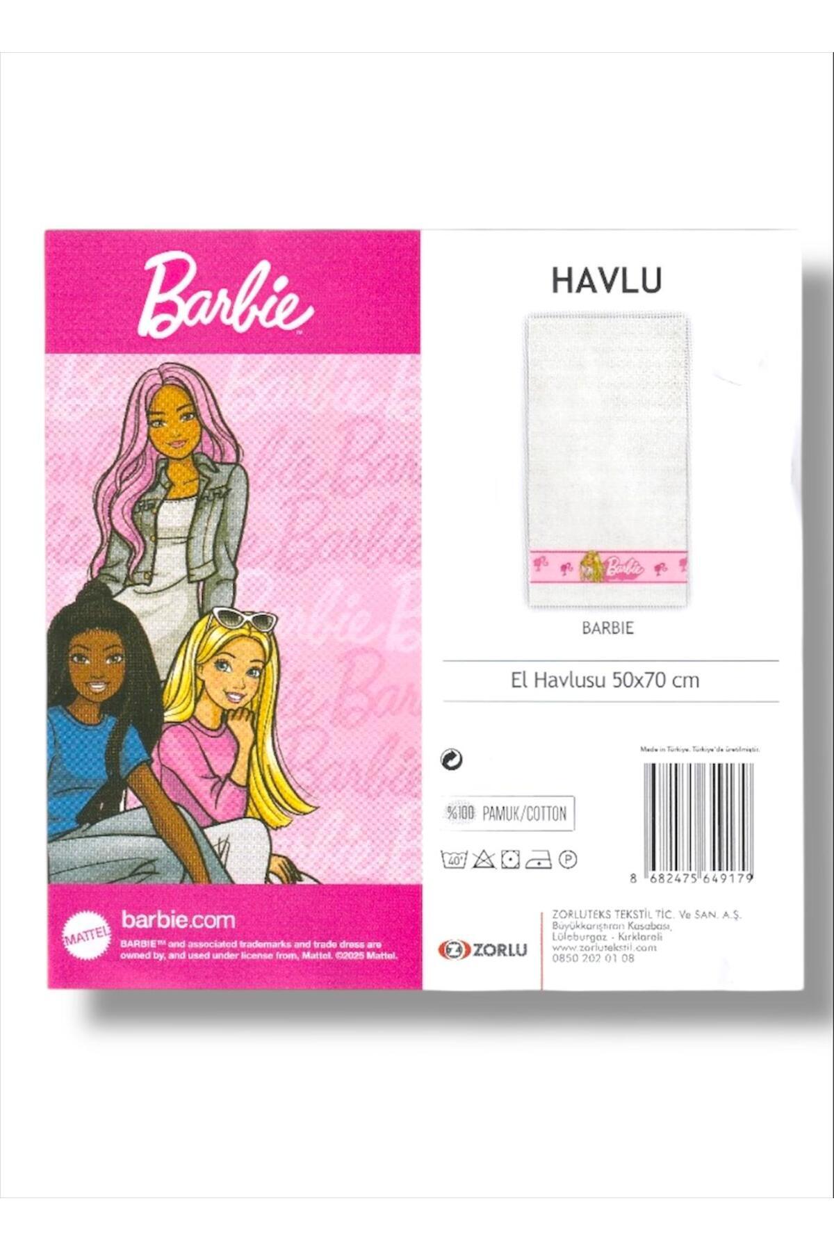 Taç Lisanslı Barbie Pamuk 50x70 cm Yüz Havlusu Beyaz