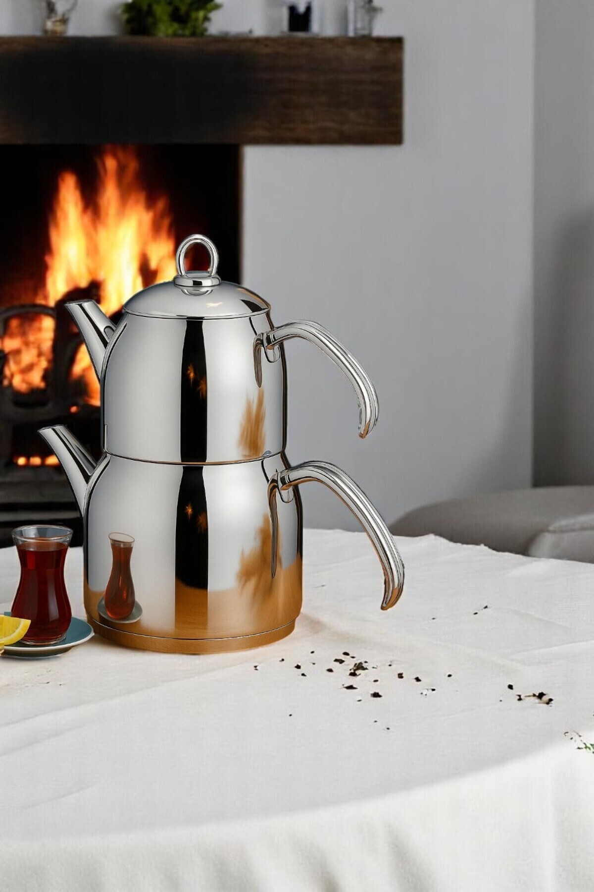 Valeria Induction Based Mini Size Steel Teapot Set with Metal Handles