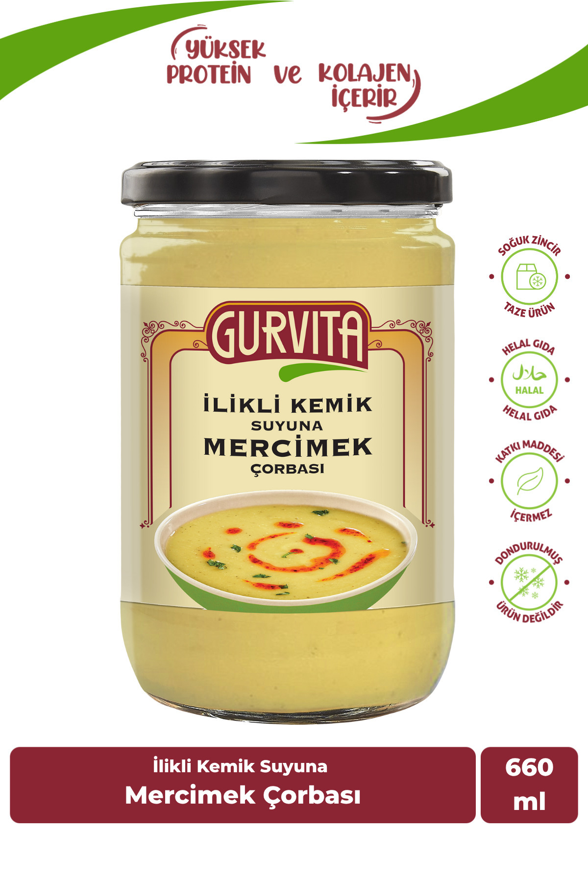 Gurvita Jöle Kıvamında Ilikli Kemik Suyuna Mercimek Çorbası 660 ml