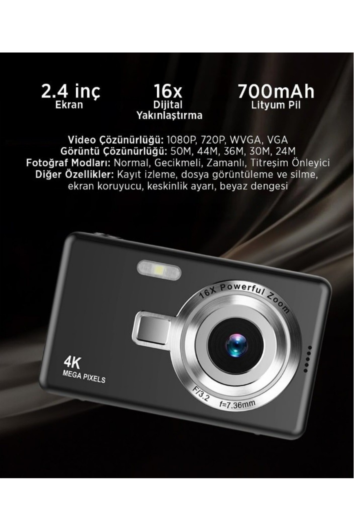 FaroxTech Retro Kamera | Nostaljik | 16X Zoom | Video - Fotoğraf Çekimi | 4GB - 128GB Hafıza Kartı Desteği !