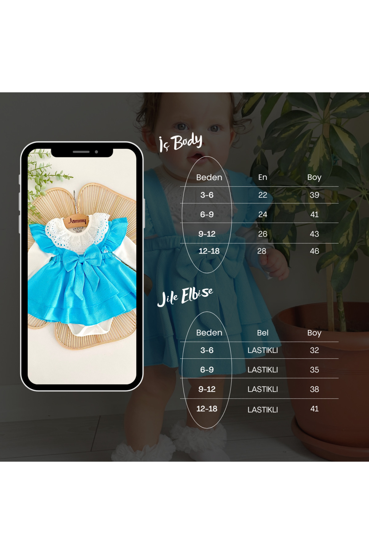 Jammybaby Luana Jile Elbise Fiyonklu %100 Pamuk Dantelli Çıtçıtlı Body Doğumgünü Özelgün Kız Bebek Şık Takım fotoğrafı 5 (önizleme)