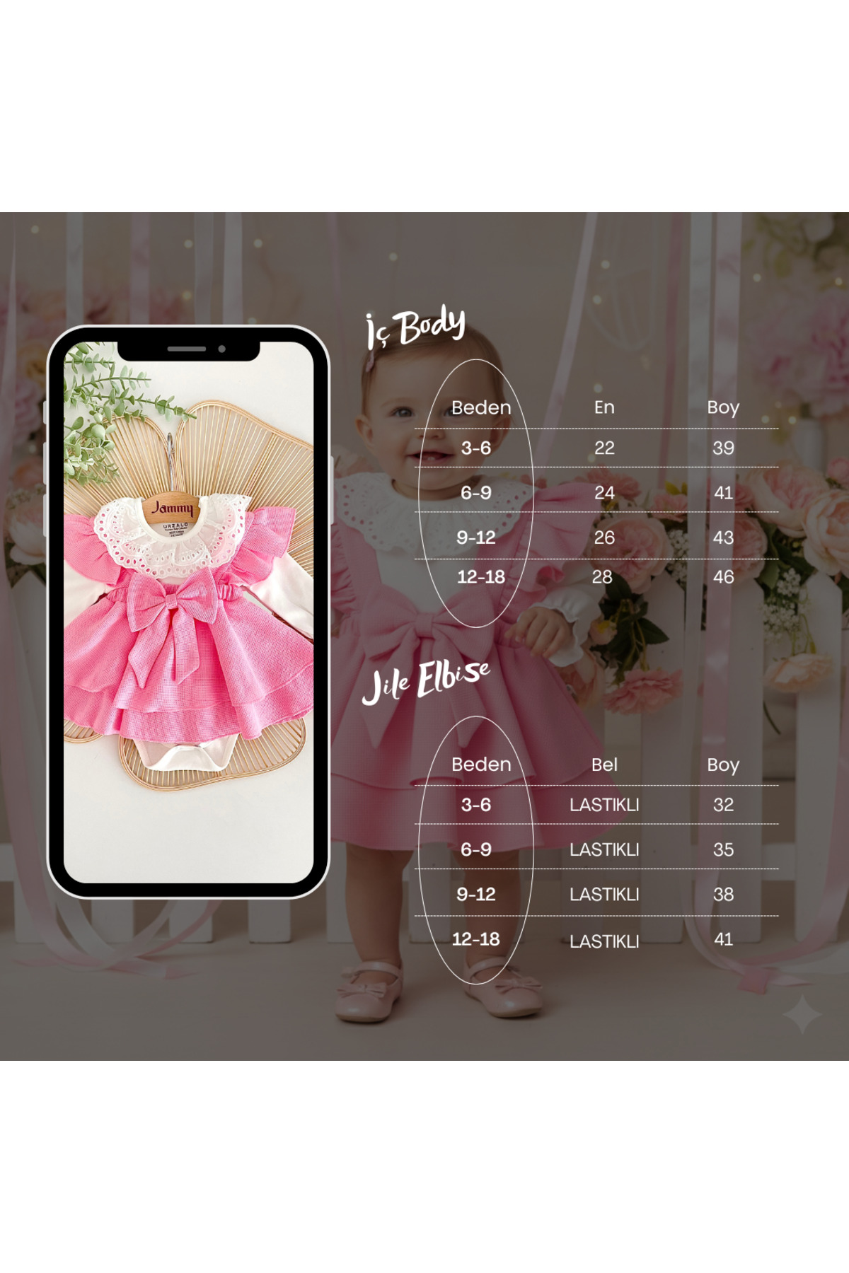 Jammybaby Luana Jile Elbise Fiyonklu %100 Pamuk Dantelli Çıtçıtlı Body Doğumgünü Özelgün Kız Bebek Şık Takım fotoğrafı 6 (önizleme)