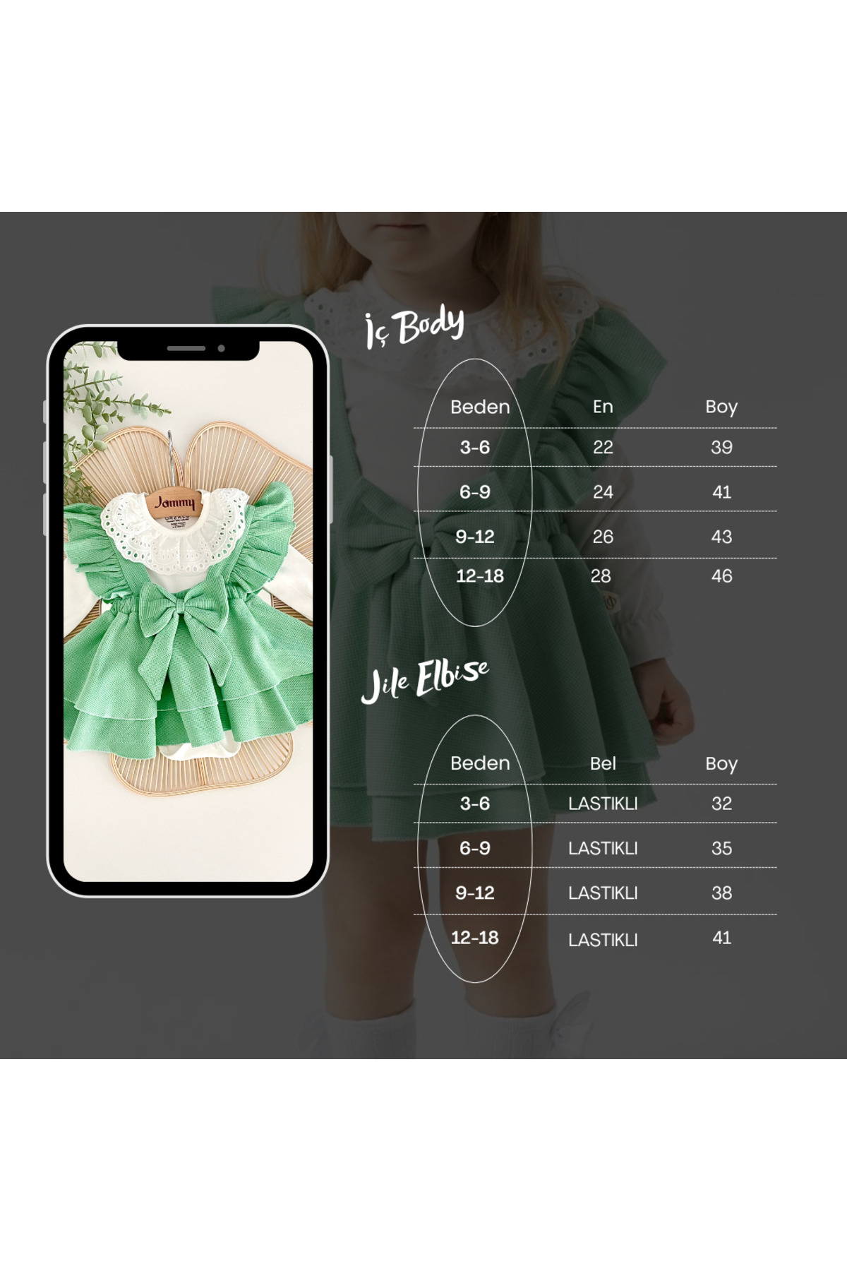 Jammybaby Luana Jile Elbise Fiyonklu %100 Pamuk Dantelli Çıtçıtlı Body Doğumgünü Özelgün Kız Bebek Şık Takım fotoğrafı 4 (önizleme)