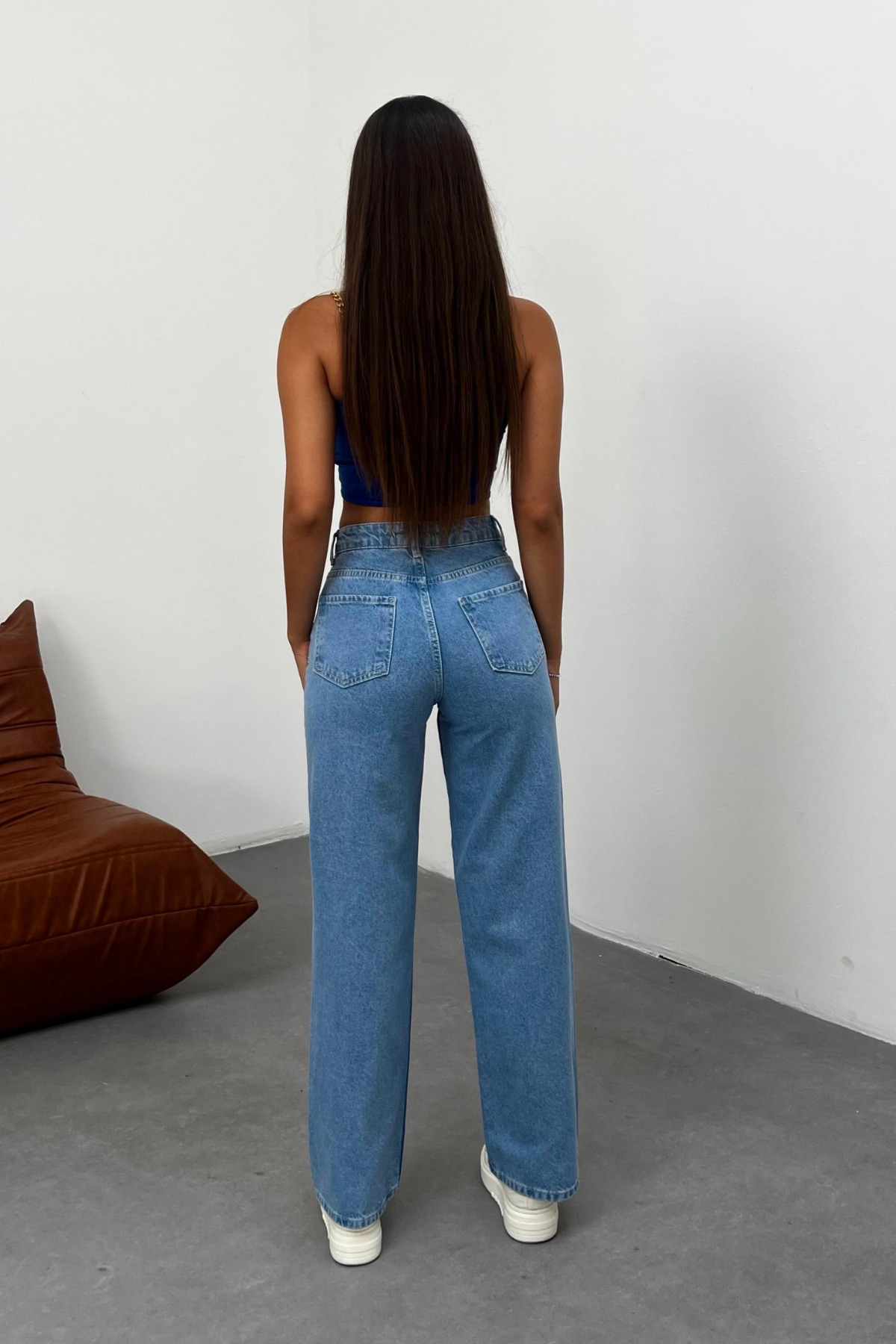 BİKELİFE Dámske modré džínsové nohavice so širokým pásom