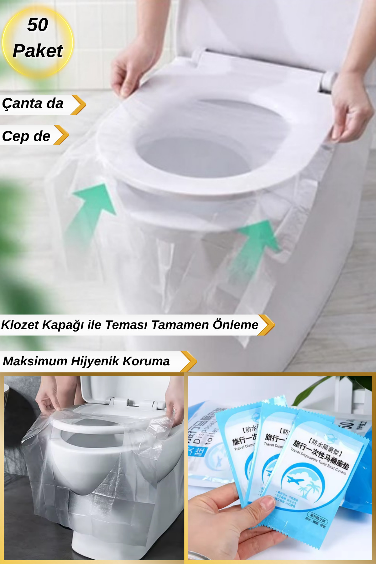 Hane Dostu 50 Paket Hijyenik Klozet Kapağı Poşeti | Cepte Çandada Taşınabili Klozet Kapağı Poşeti