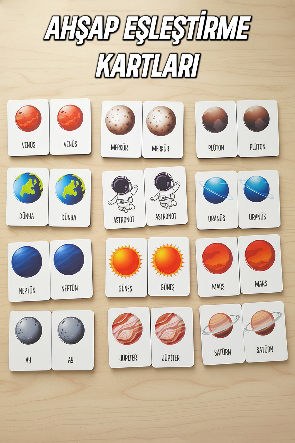 kutuTR Gezegenler Temalı Ahşap Zeka Kartları – 24 Parça Eşleştirme Seti fotoğrafı 2 (önizleme)