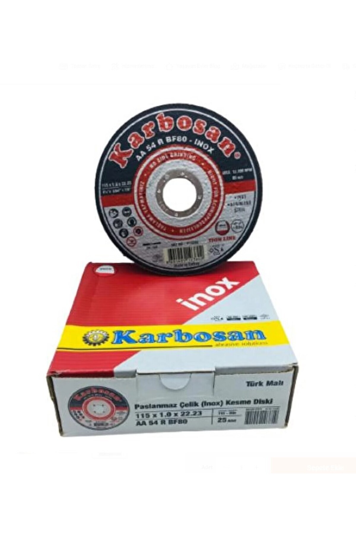 KARBOSAN İnox Metal Kesici Taş 115x1,0x22,23mm Kutu - 25 Adet-