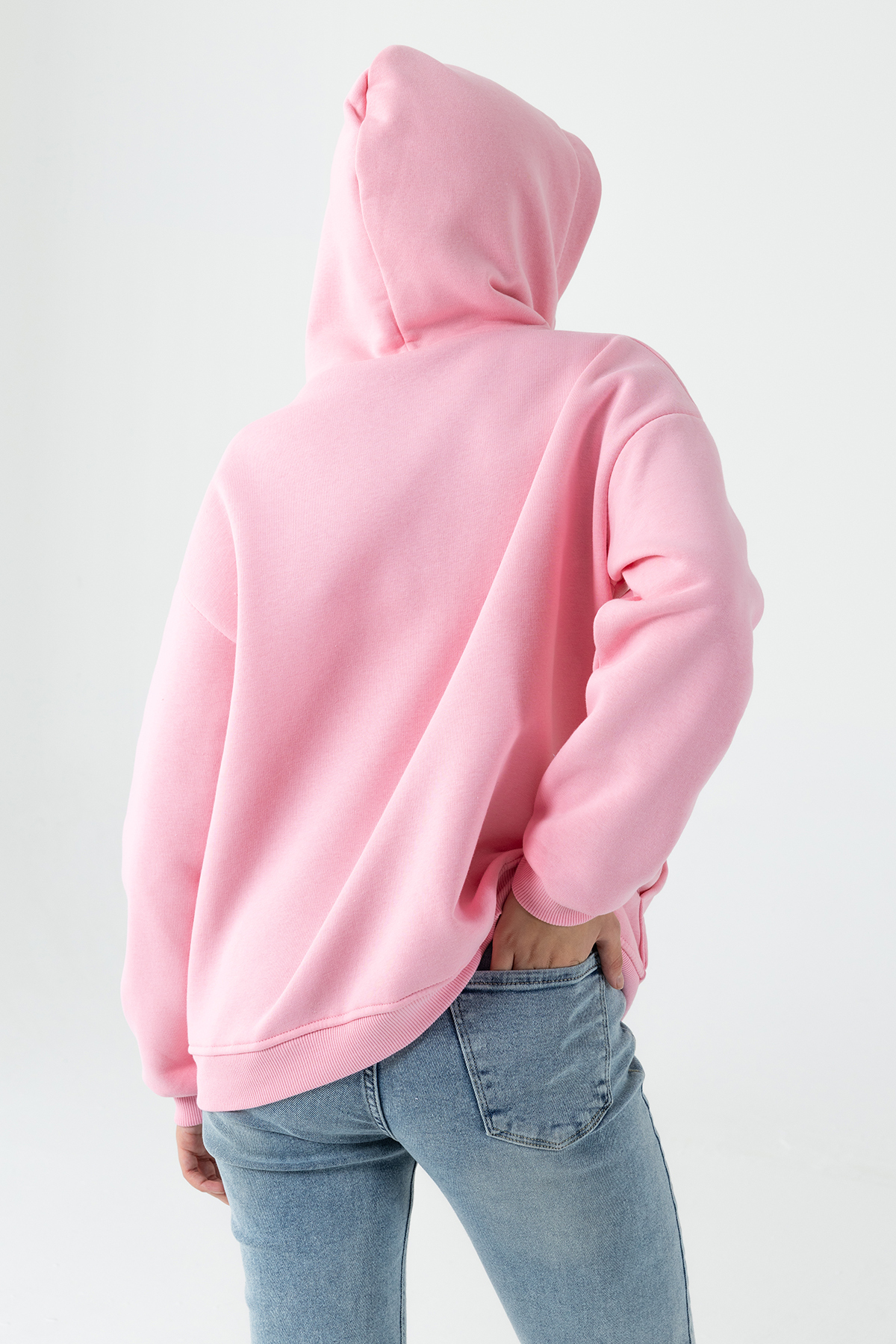 GİYSA Kadın Kapüşonlu Fermuarlı Şardonlu 3ip Sweatshirt Pembe - 9015 - 264401 görsel 8