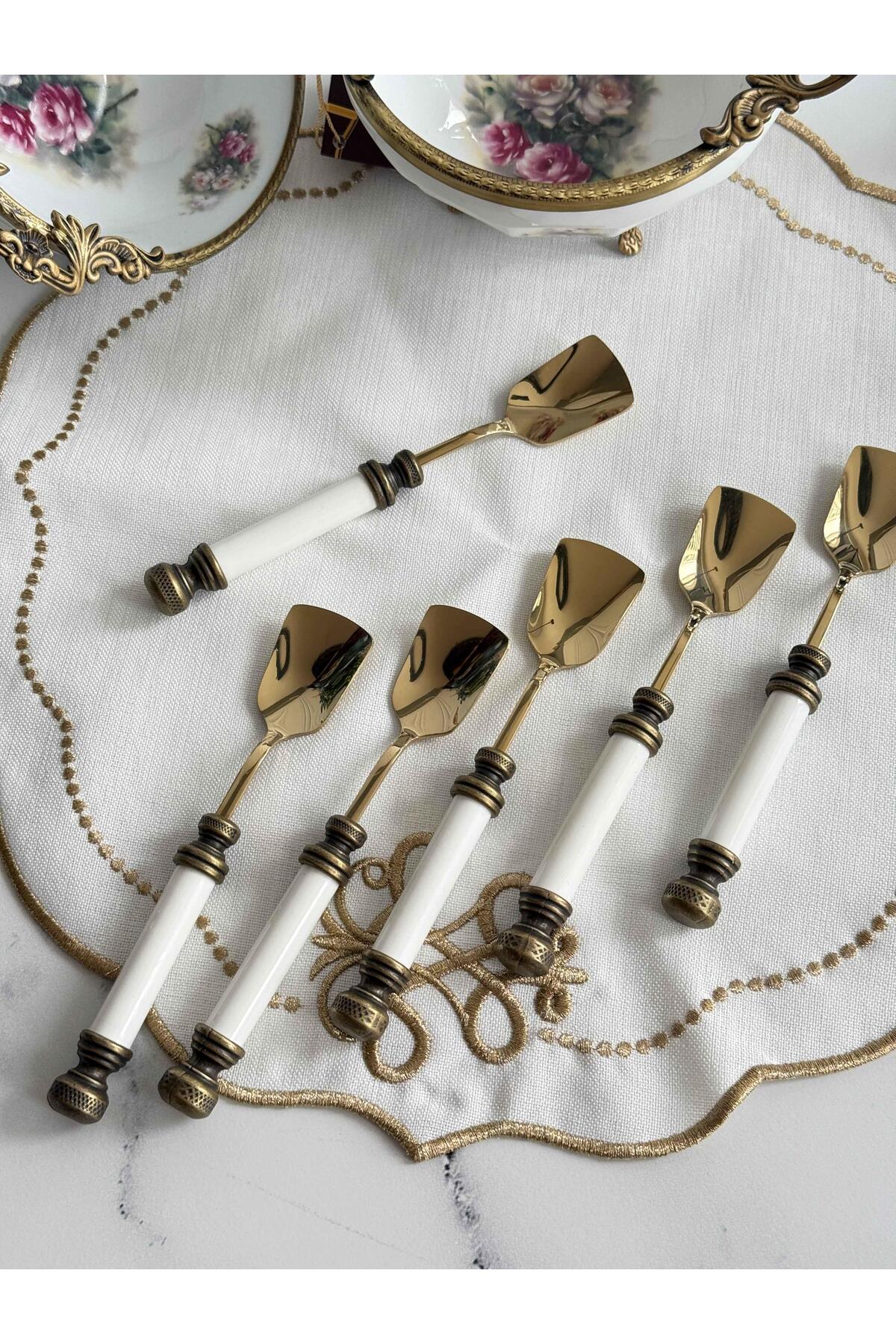 ROY KING Antique Matte Gold Ice Cream Spoon Set of 6
