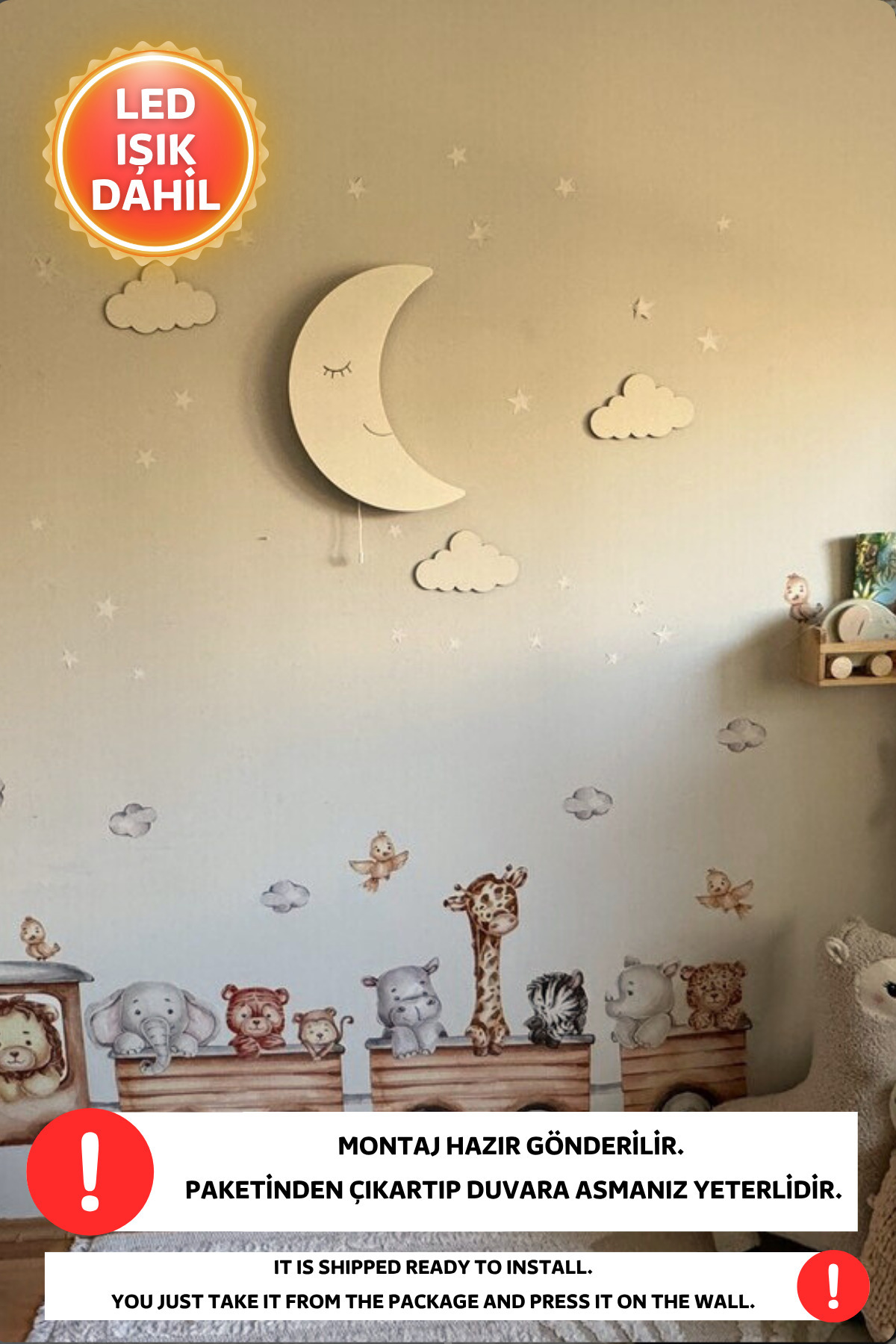 Dekorvin Ay Dede Gece Lambası Bebek Çocuk Odası Duvar Dekorasyonu Aydınlatma Ahşap Gece Lambası fotoğrafı 2 (önizleme)