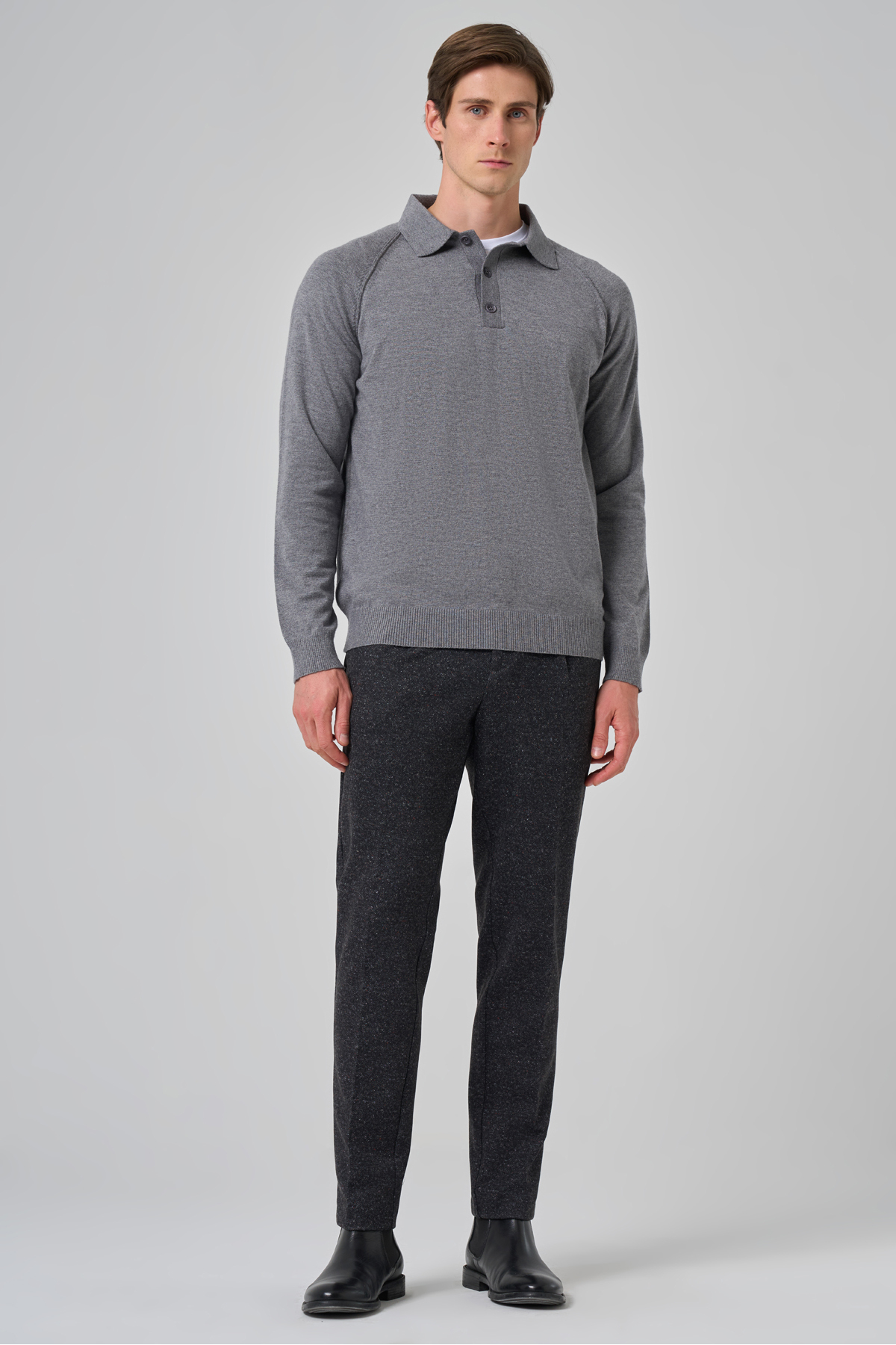 Morven  Erkek Gri Trend Core Spun Polo Yaka Dynamic Fit Rahat Kesim Triko - Görsel 4