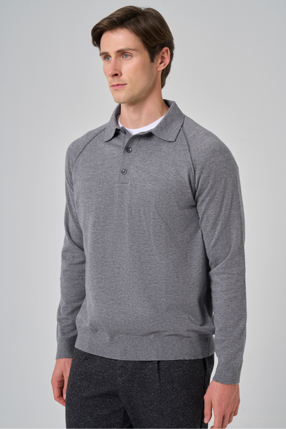 Morven  Erkek Gri Trend Core Spun Polo Yaka Dynamic Fit Rahat Kesim Triko - Görsel 2