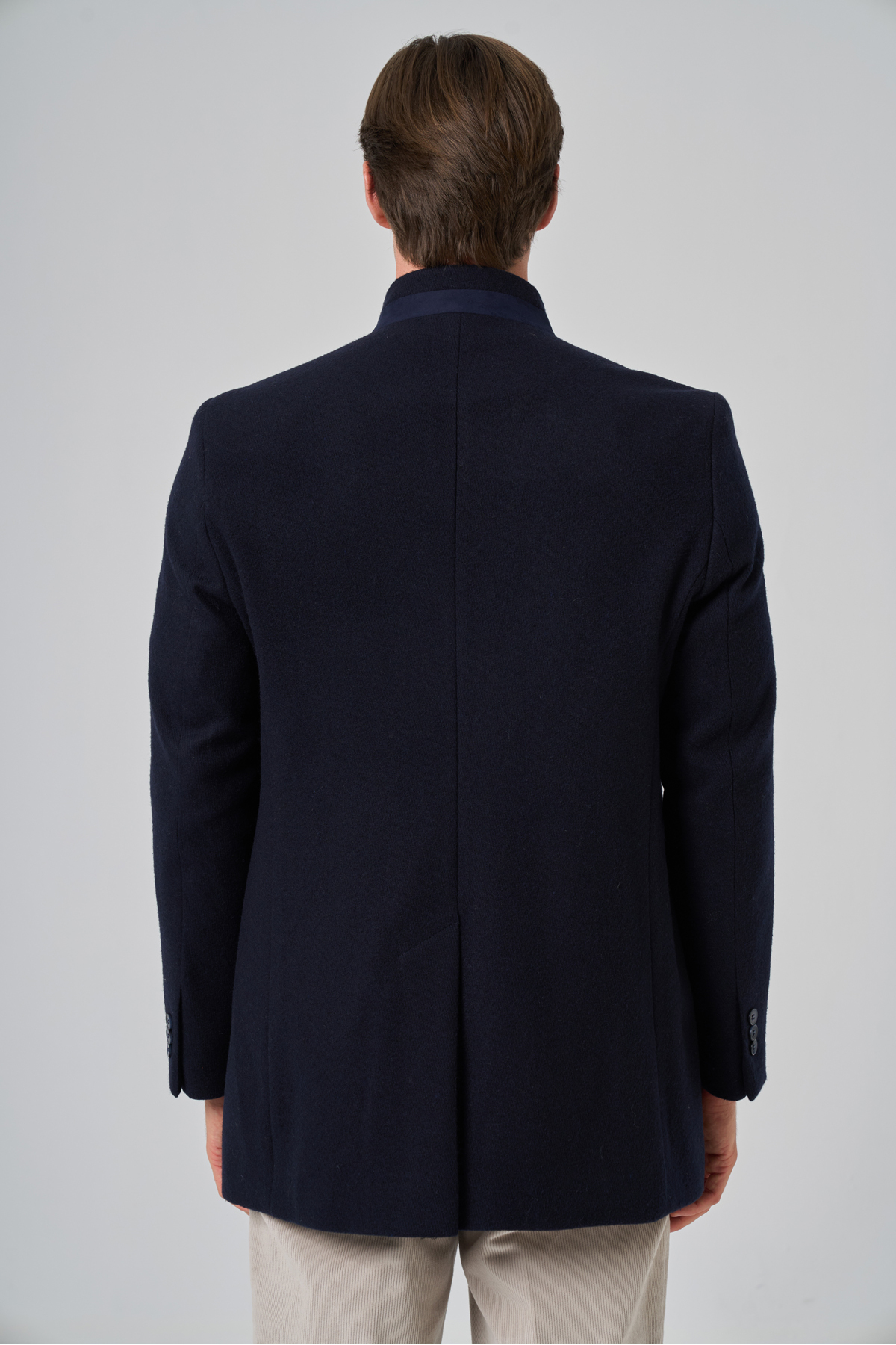 Morven  Erkek Lacivert Yünlü Düz Dynamic Fit Hakim Yaka Kaban - Görsel 5