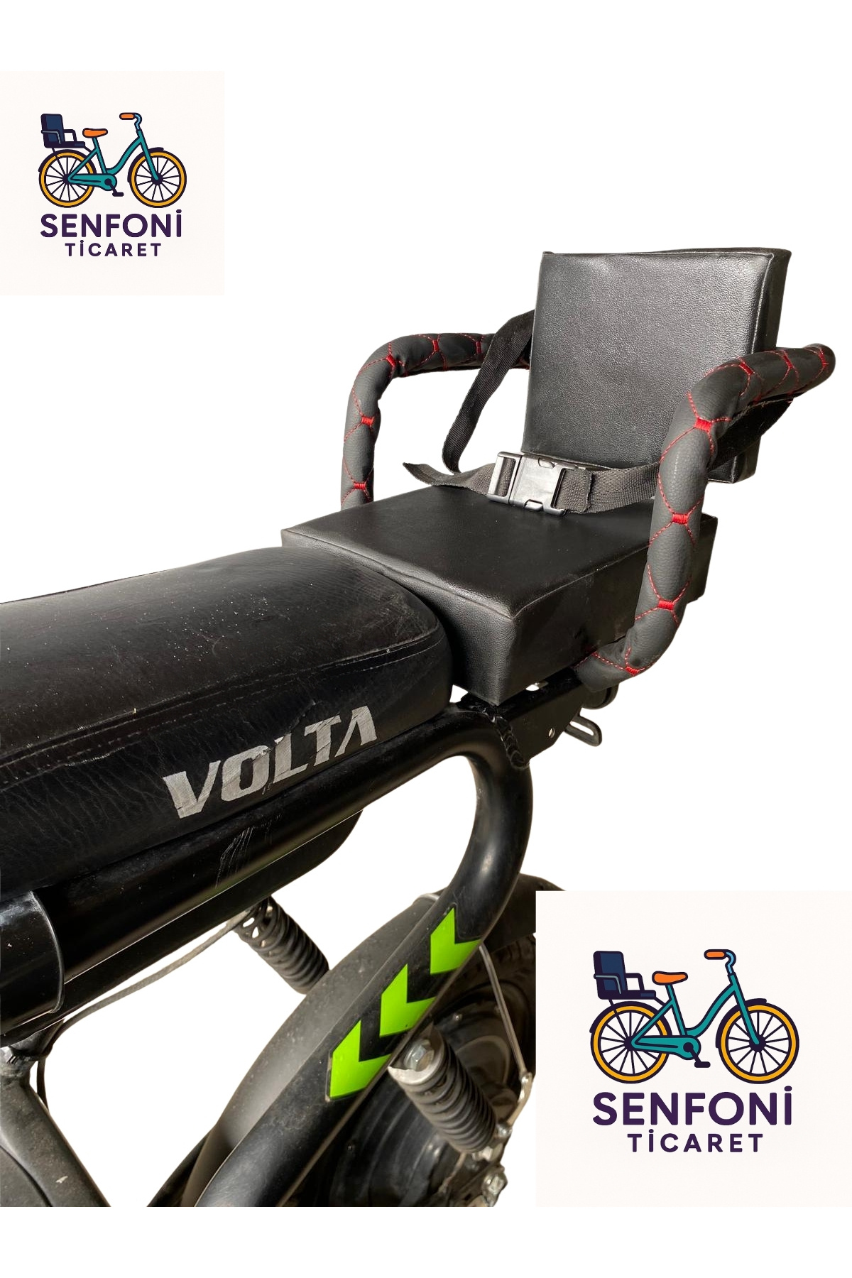senfoniticaret Volta VSM Yan Korumalı Çocuk Koltuğu, Emniyet Kemerli Deri Arka Bisiklet Koltuğu, Sele